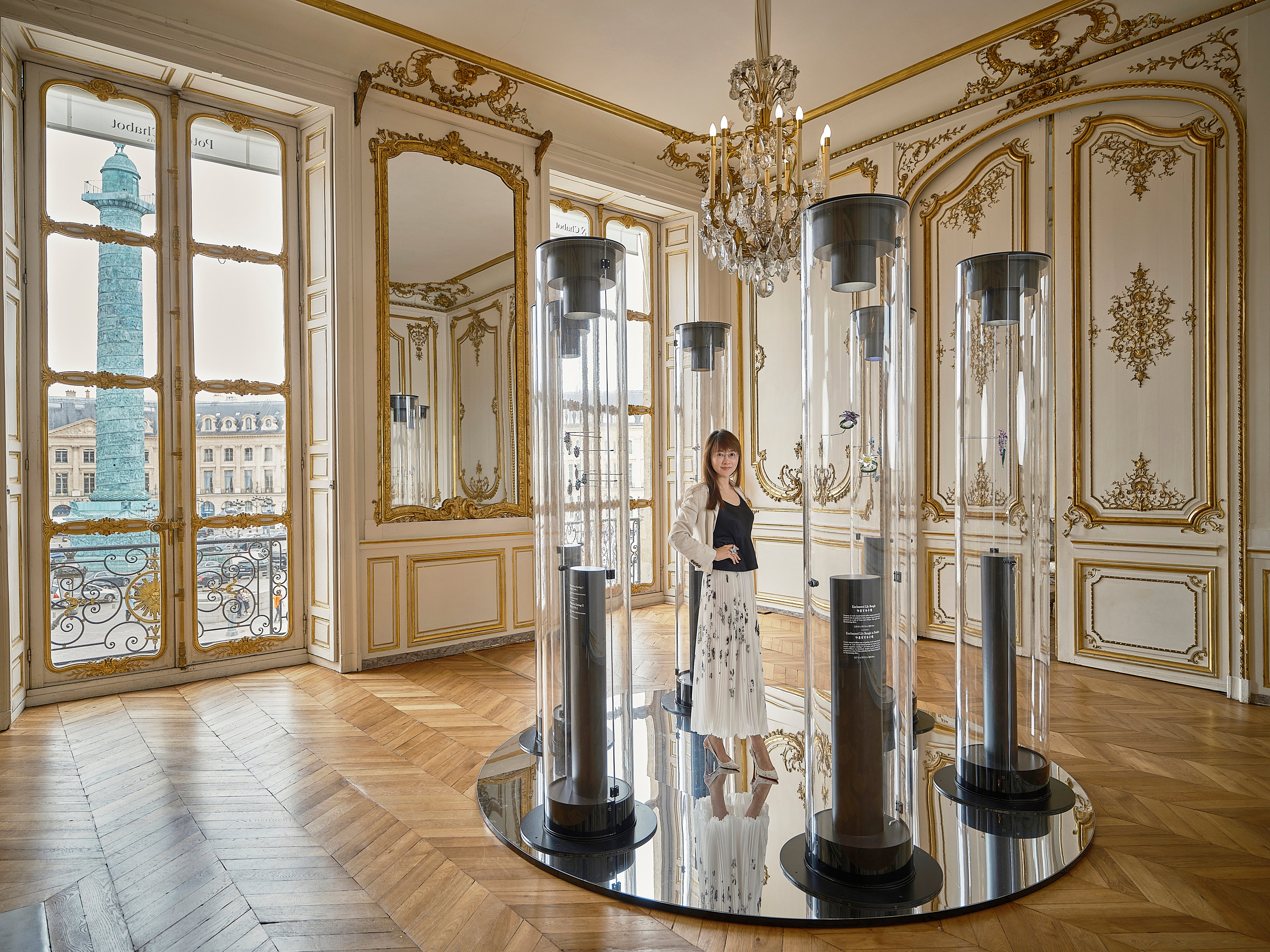 Renowned Asian jewellery artist Anna Hu presents the Papillion du Blanc Collection at Hôtel d'Évreux in Place Vendôme during Paris Haute Couture Week in July.