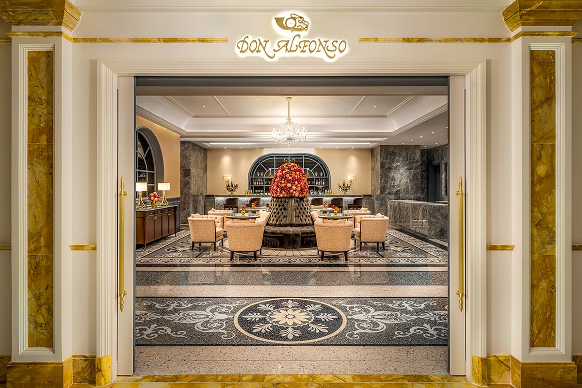 Prepare to be dazzled by Don Alfonso 1890, a culinary gem in Palazzo Versace Macau, blending top-tier Italian cuisine with Versace's lavish style.