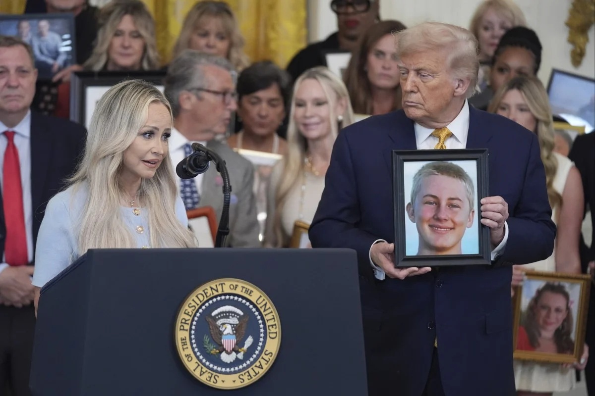 US President Donald Trump at signing ceremony for the Halt All Lethal Trafficking of Fentanyl Act. Photo: AP