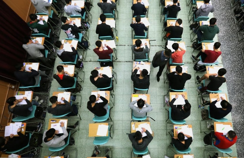 Students sitting the DSE exams at the Cheung Sha Wan Catholic Secondary School. Photo: Handout