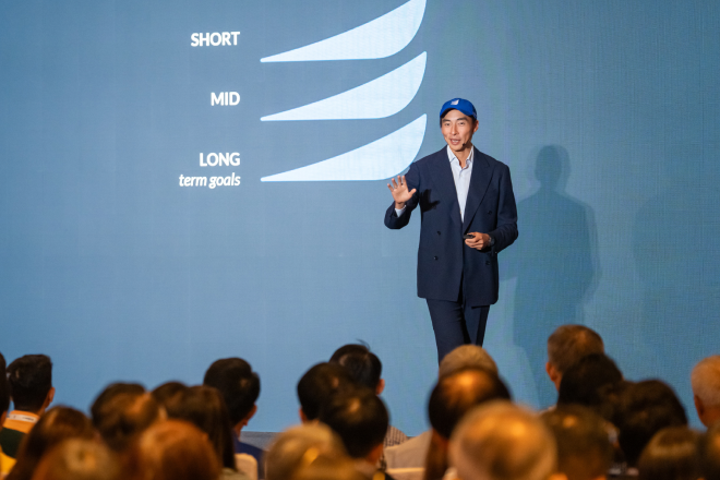 Gregory Van, Co-Founder and Chief Executive Officer of Endowus, speaks at the Endowus Investment Summit in Hong Kong.