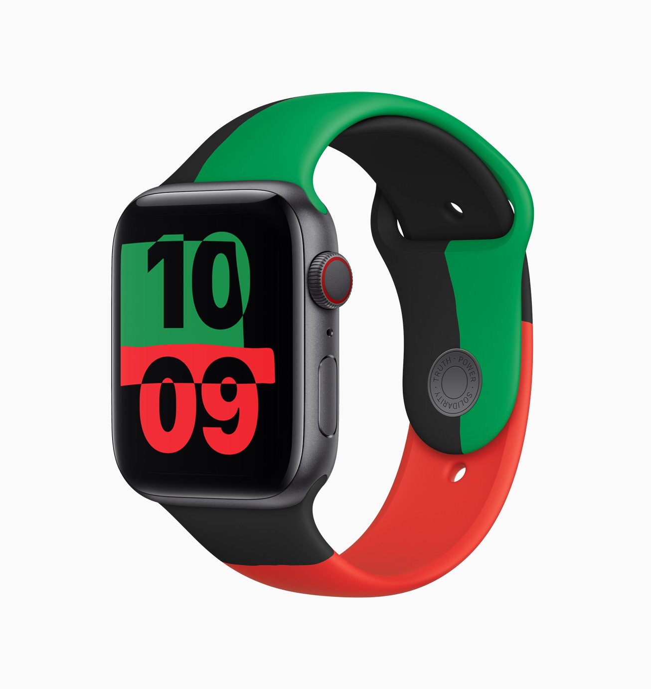 Apple has launched the Black Unity Collection for Black History Month. The collection is made up of three parts: a limited edition Apple Watch Series 6, the Black Unity Sport Band, and a Unity watch face. Photo: Apple