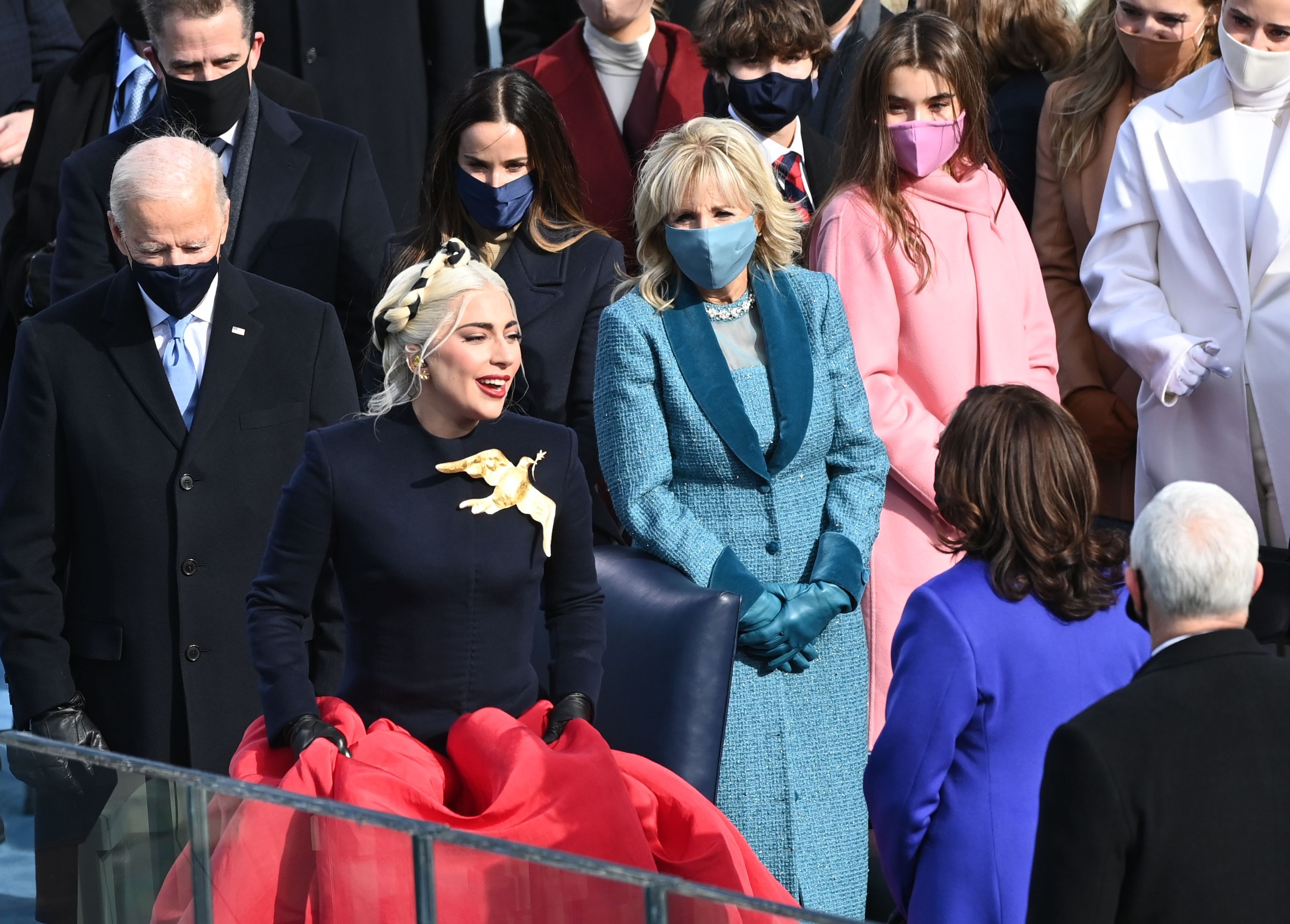 US Singer Lady Gaga arrives to sing the US National Anthem during the 59th Presidential Inaguruation on January 20, 2021, at the US Capitol in Washington, DC. (Photo by Brendan SMIALOWSKI / AFP)