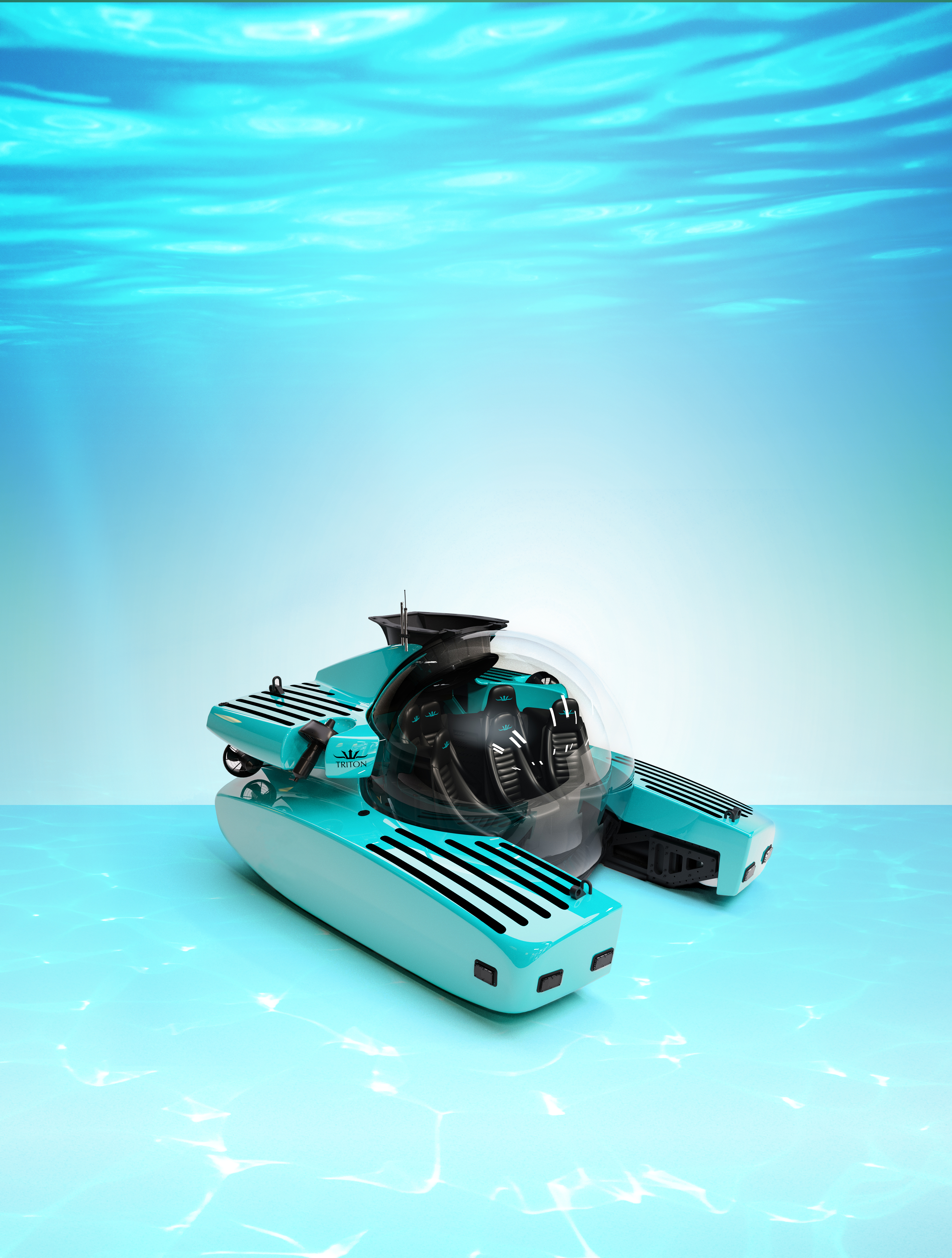 The first Triton 3300/6, a six-seat personal submarine, in Tiffany Blue. Photo: Nick Verola
