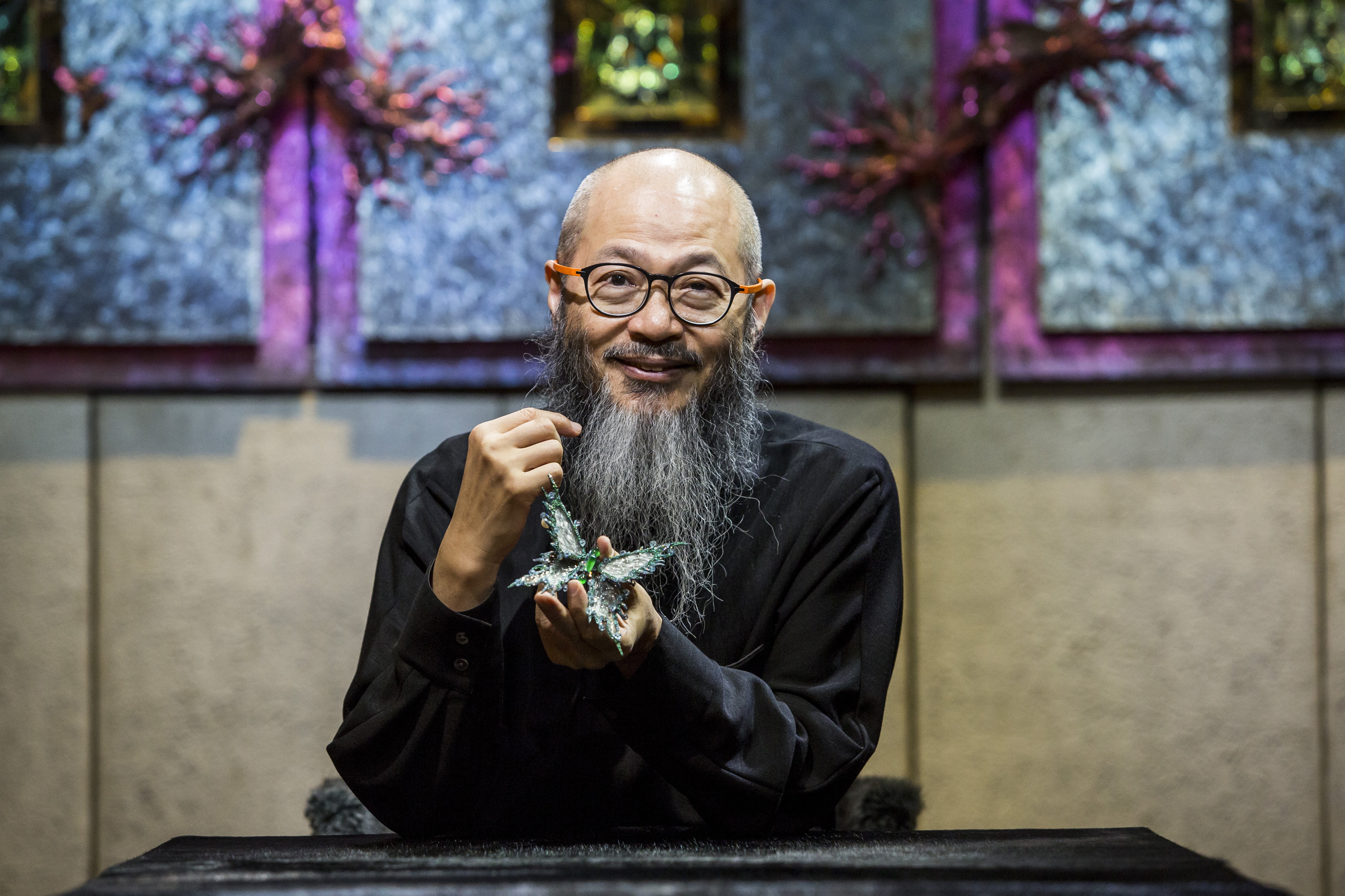 Wallace Chan and his latest butterfly brooch, Butterfly of the Lake. Photo: Wallace Chan