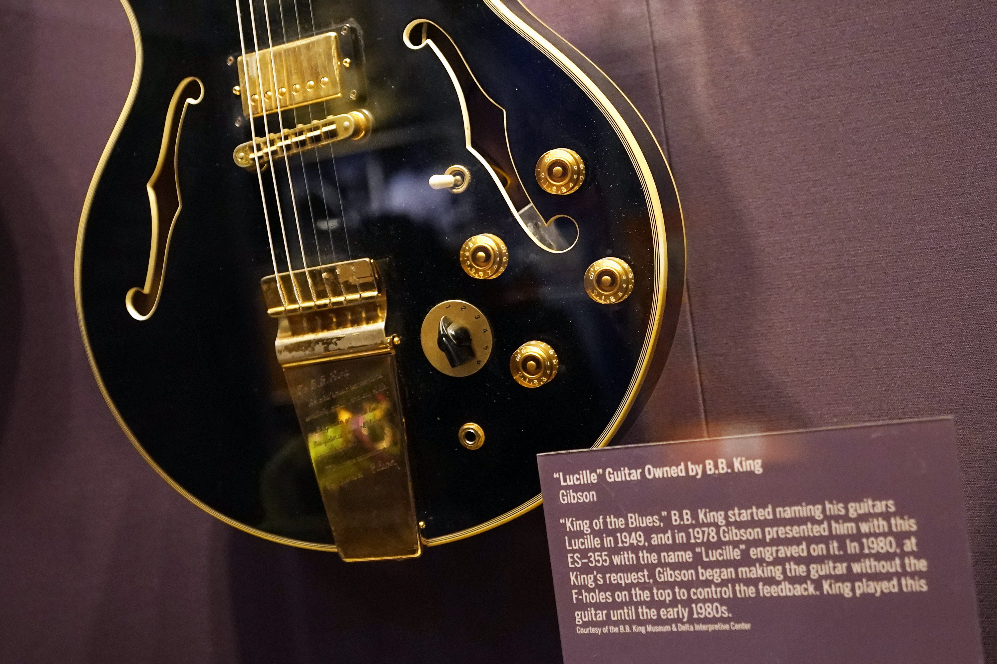 Lucille, a guitar owned by blues legend BB King, is displayed at the National Museum of African American Music. Photo: AP