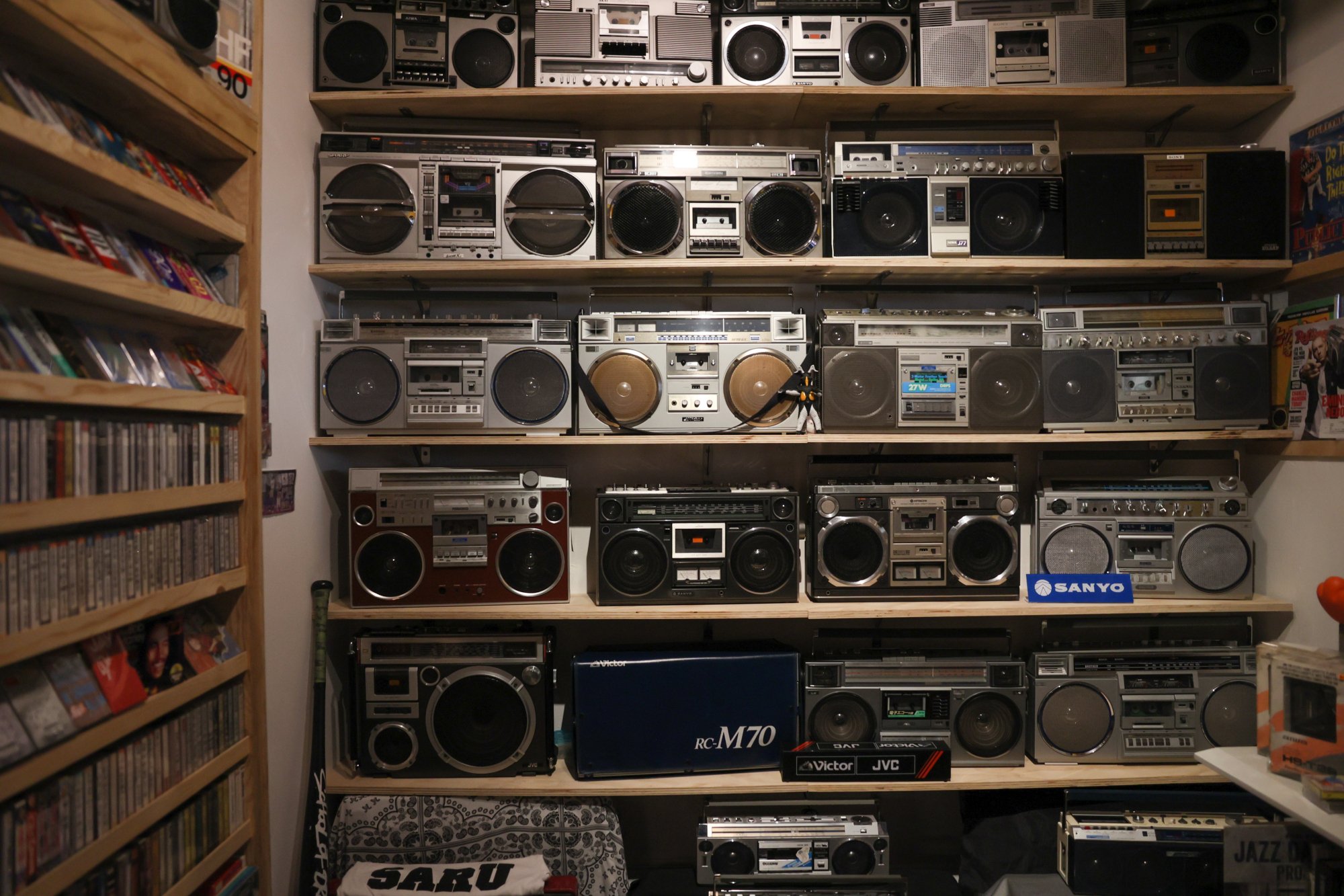Portable stereo radio cassette players at Gee Chang Industrial Building at To Kwa Wan. Photo: Dickson Lee