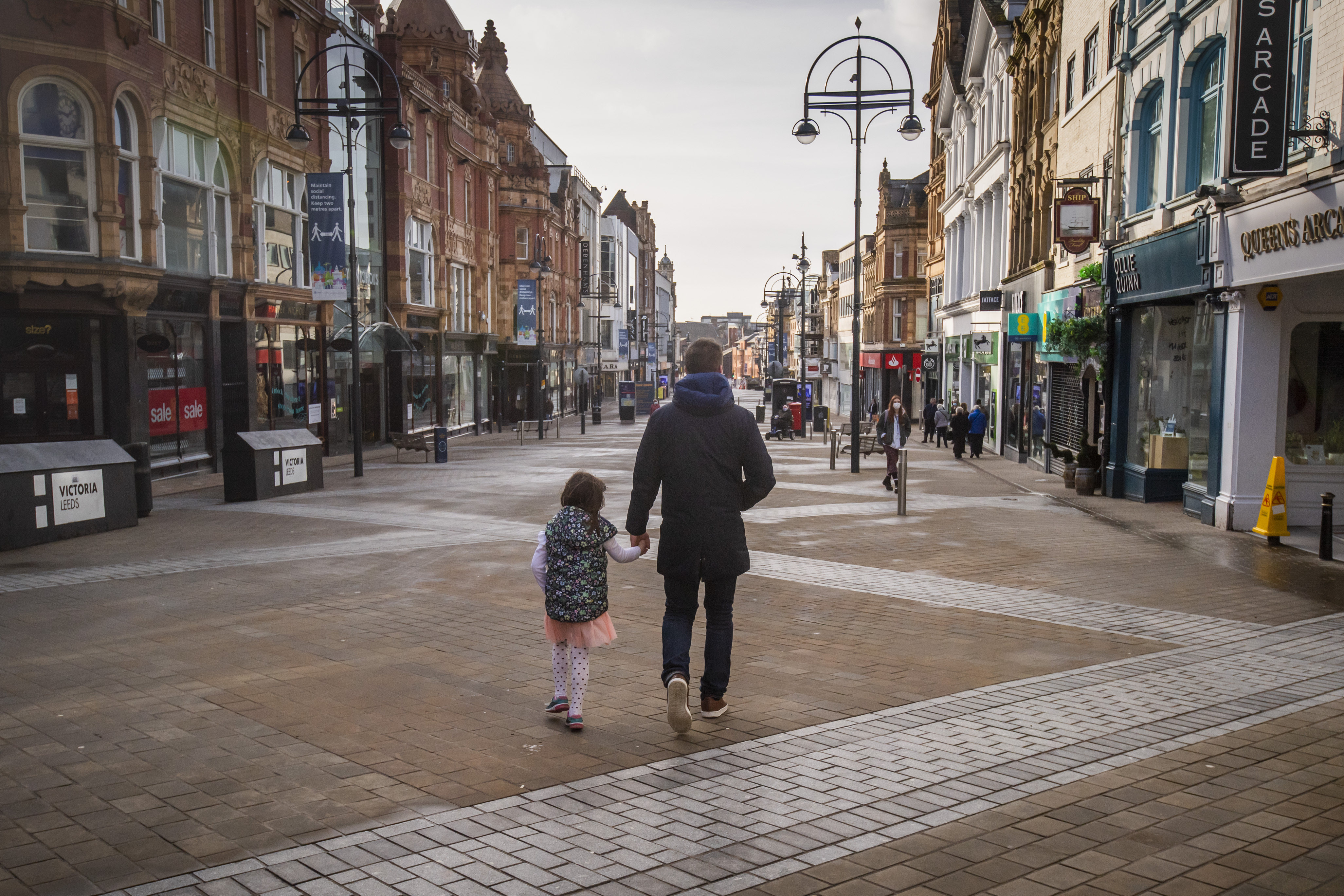 Pedestrians walk along Briggate in Leeds, UK, on February 17. As governments begin to withdraw their policy support as Covid-19 case numbers fall, there’s a danger businesses kept afloat by government largesse will not survive. Photo: Bloomberg
