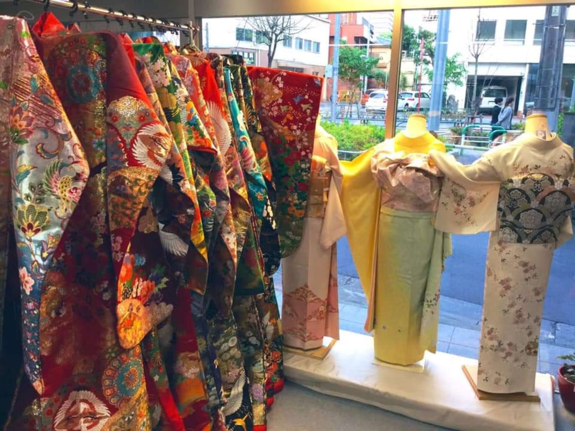 Kimonos on display at Aki Kimono Rental in Tokyo. Photo: Handout
