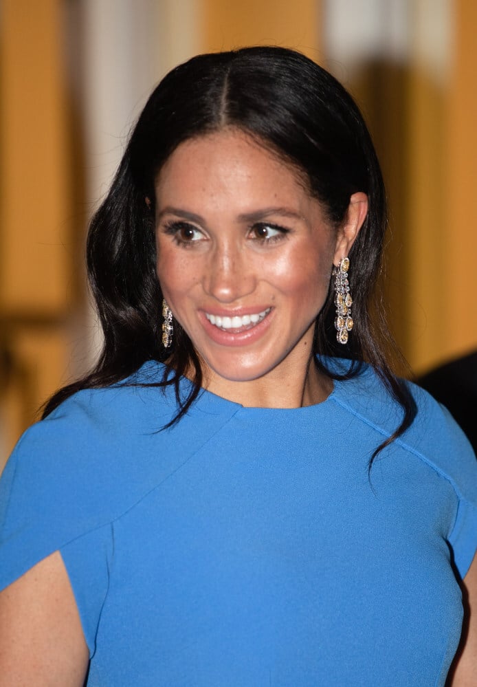 Meghan Markle wearing a pair of earrings gifted to her by controversial Saudi Prince Mohammed bin Salman at a state dinner hosted by the president of Fiji in 2018. Photo: WireImage