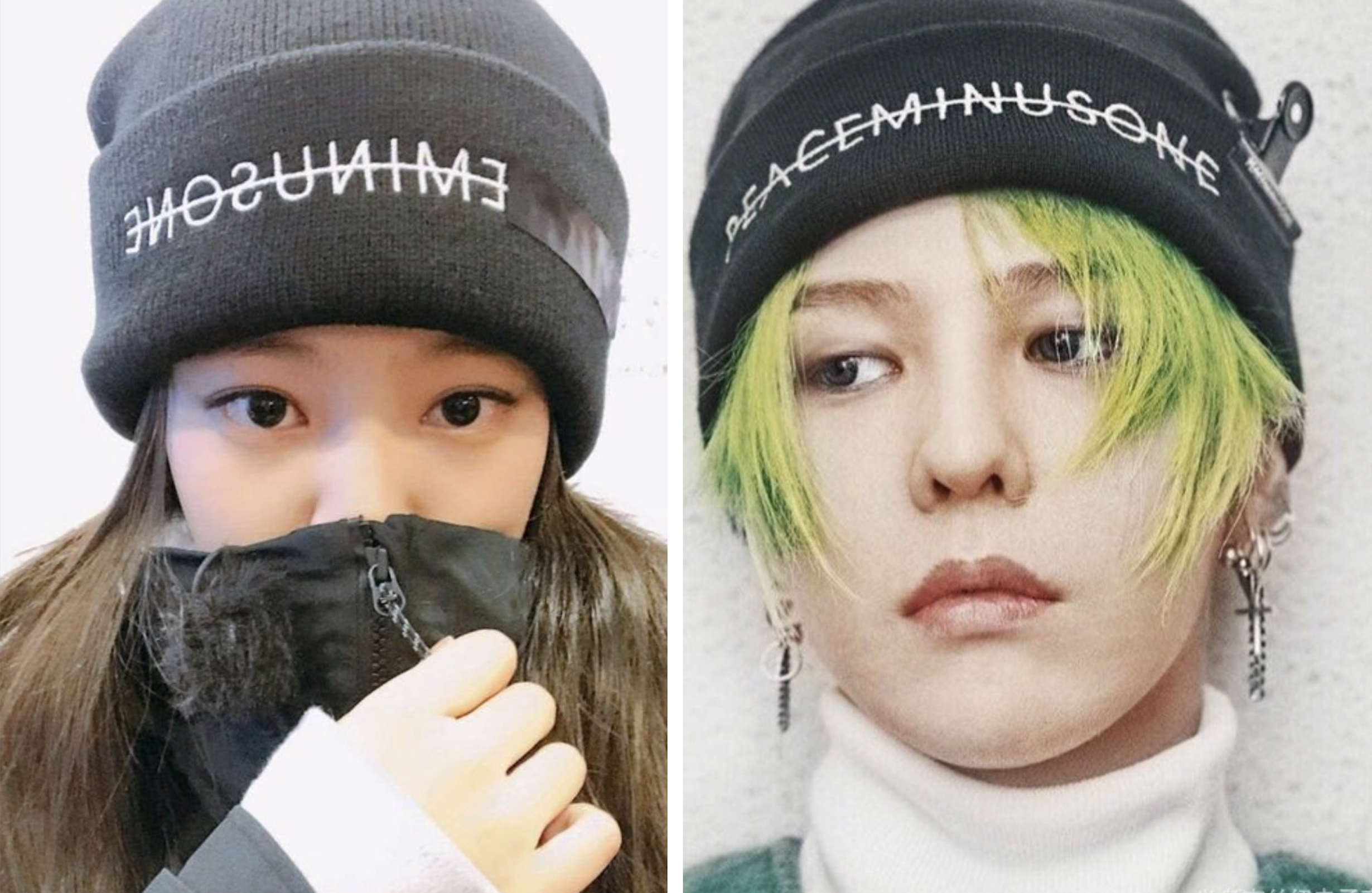 K-pop’s Jennie and G-Dragon haveoften  been seen wearing the same fashion pieces – including this knit cap from his brand Peaceminusone. Photo: @_randomBP_/Twitter