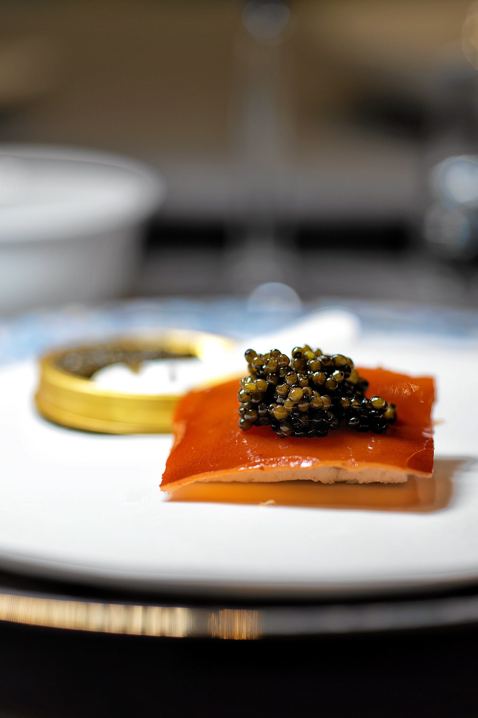 Roasted duck skin with caviar at Da Dong Peking duck restaurant in Beijing. Kaluga Queen provides the caviar for this dish, which was enjoyed by then-US president Barack Obama and his wife Michelle, during their visit to China in 2014. 