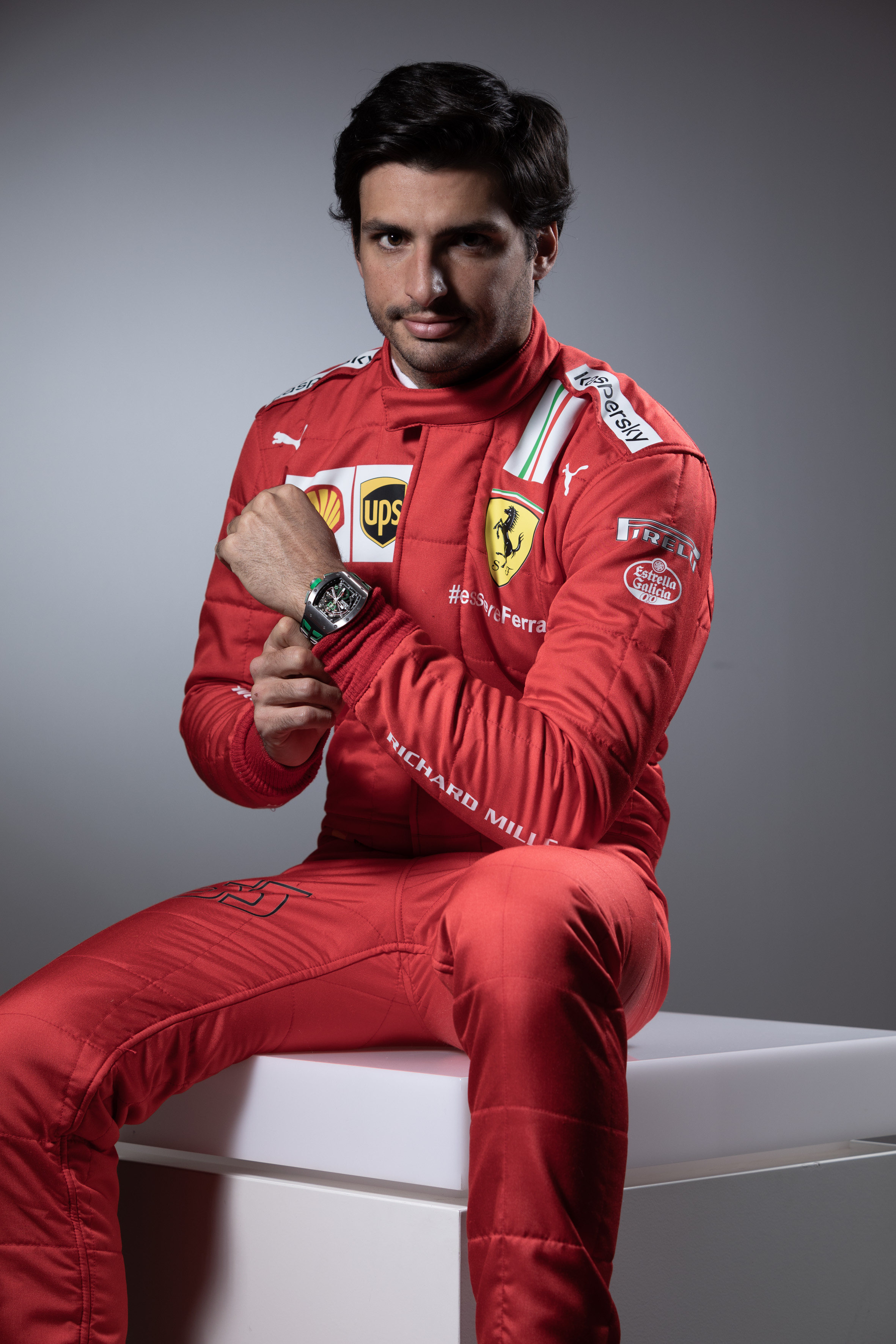 Racing driver Carlos Sainz sports a Richard Mille watch. Photo: Scuderia Ferrari Press Office