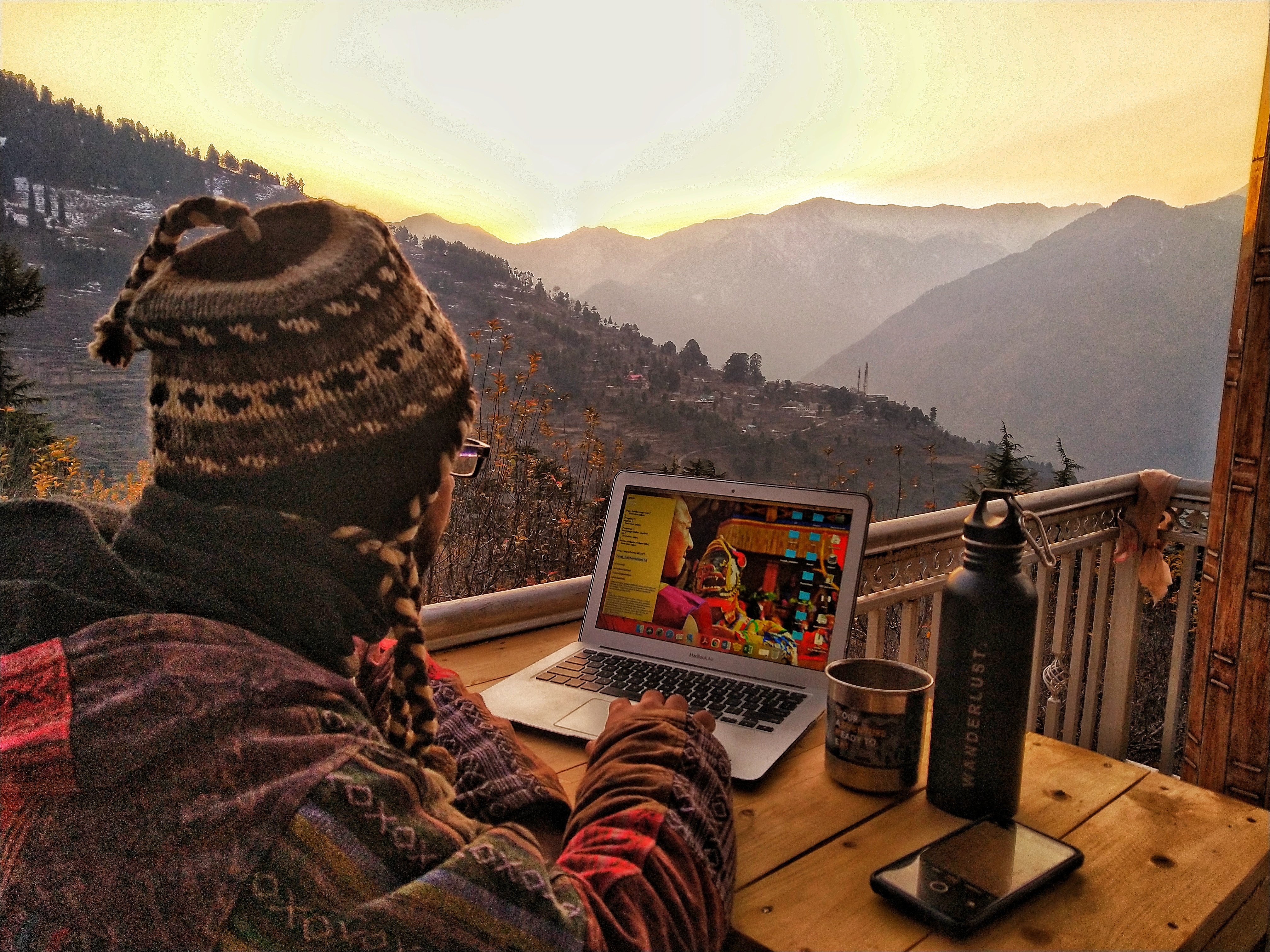 Arnav Mathur, a digital travel content creator from Delhi, works from his hostel in Manali, a resort and tourist town in the Indian Himalayas. Photo: Arnav Mathur