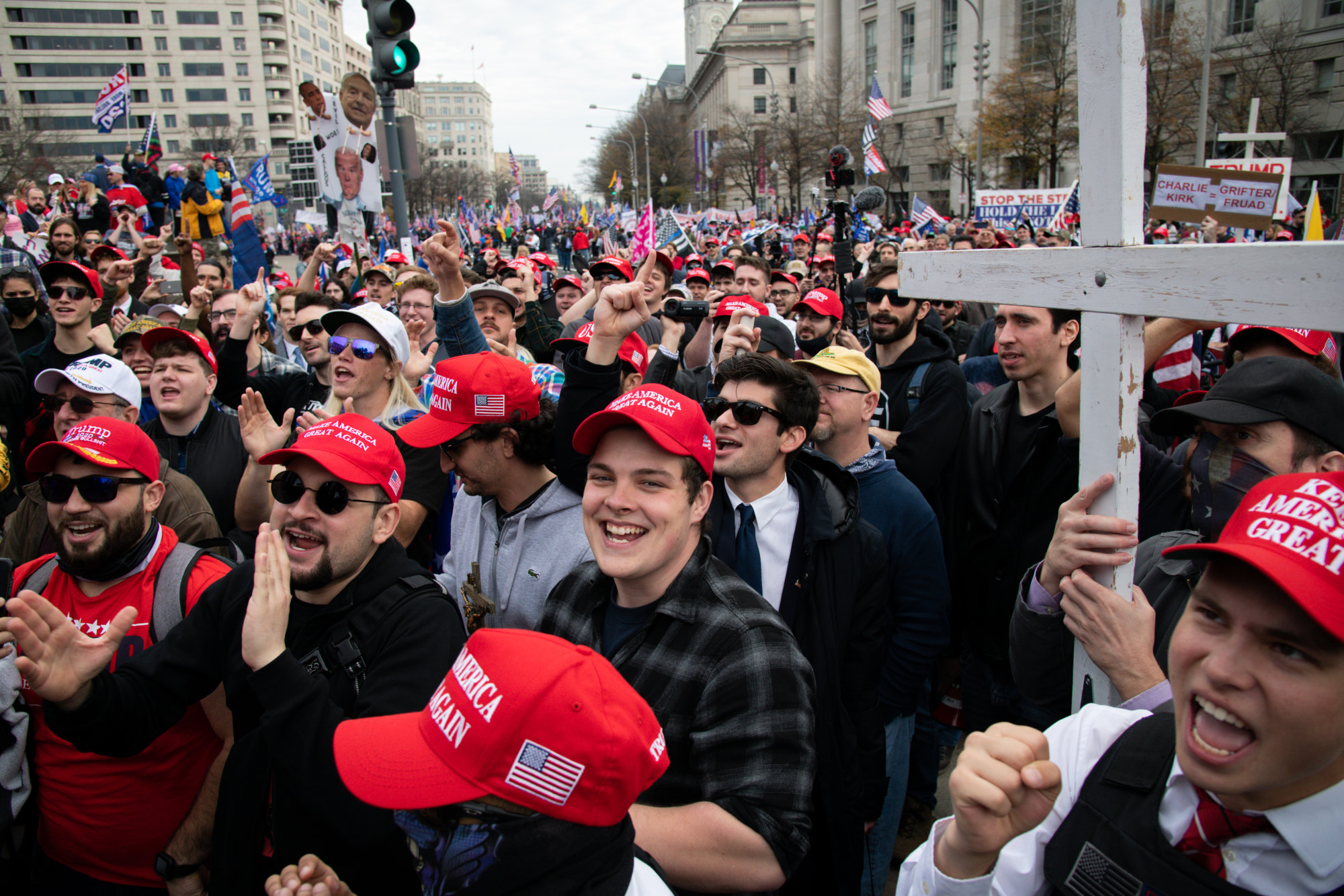 Demonstrators gather in Freedom Plaza during the Million MAGA March in Washington on December 12, 2020. Photo: Bloomberg