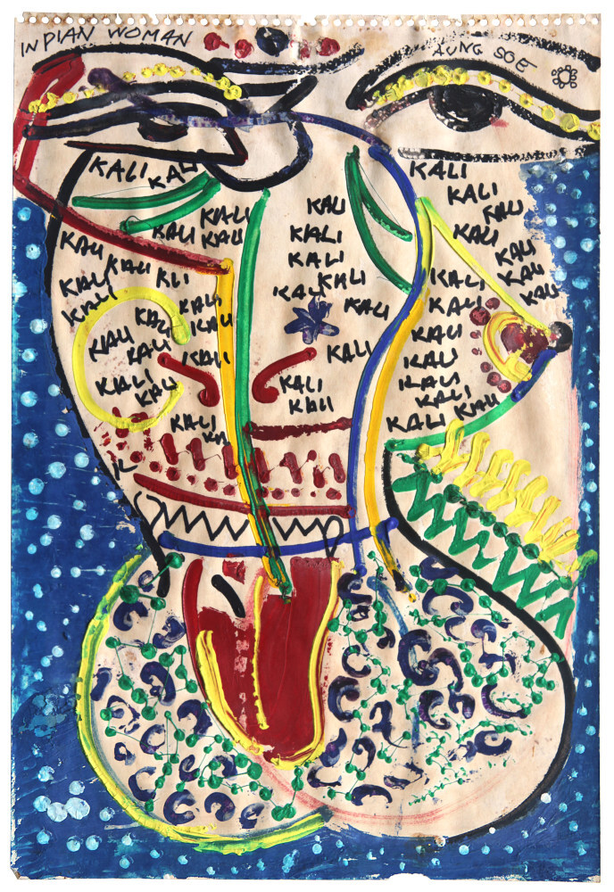 Bagyi Aung Soe’s “Kali” with “om” in Bengali script (1986). Photo: Collection of Gajah Gallery