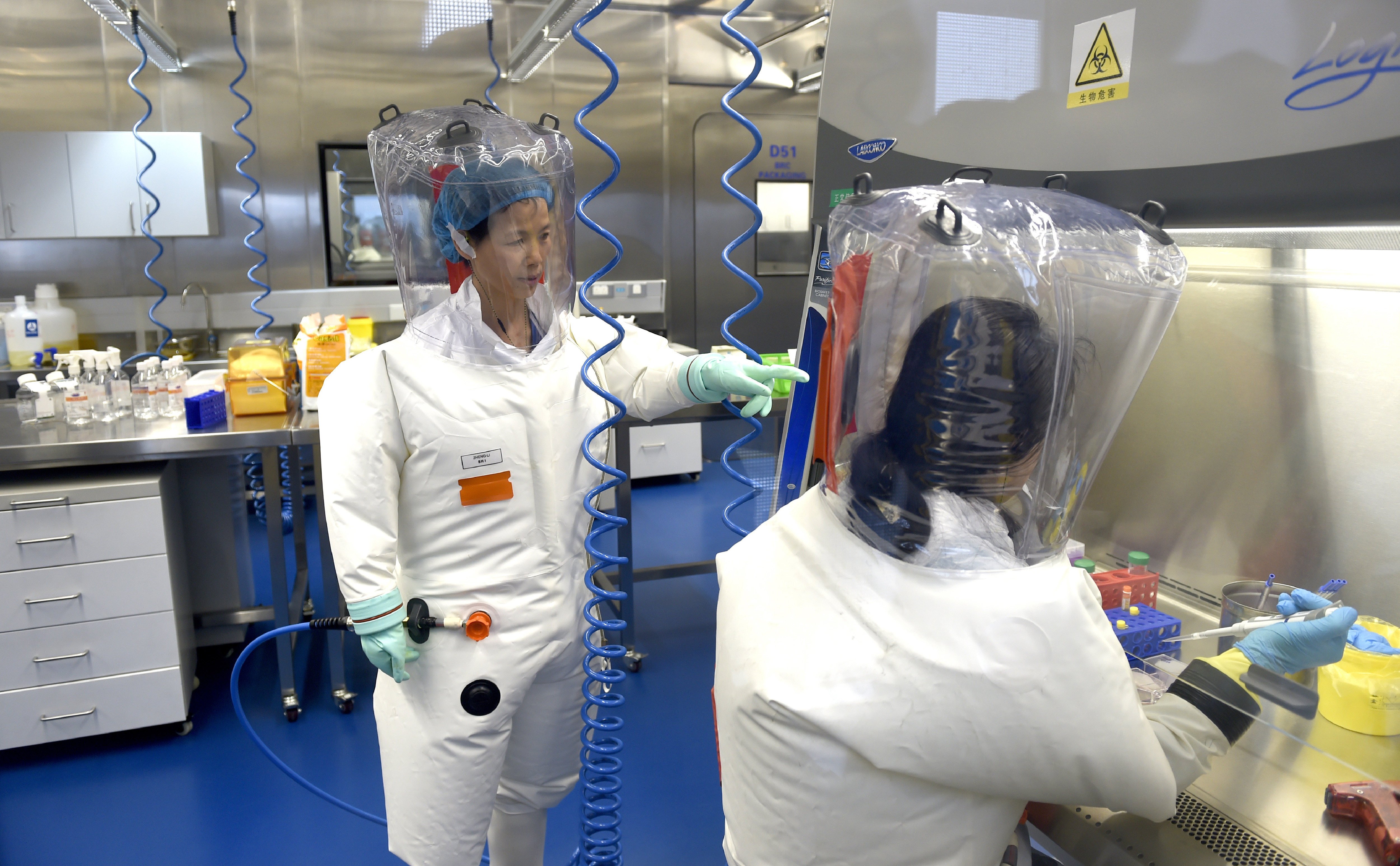 Researchers work in a lab at the Wuhan Institute of Virology, in Wuhan in central China’s Hubei province. Photo: AP