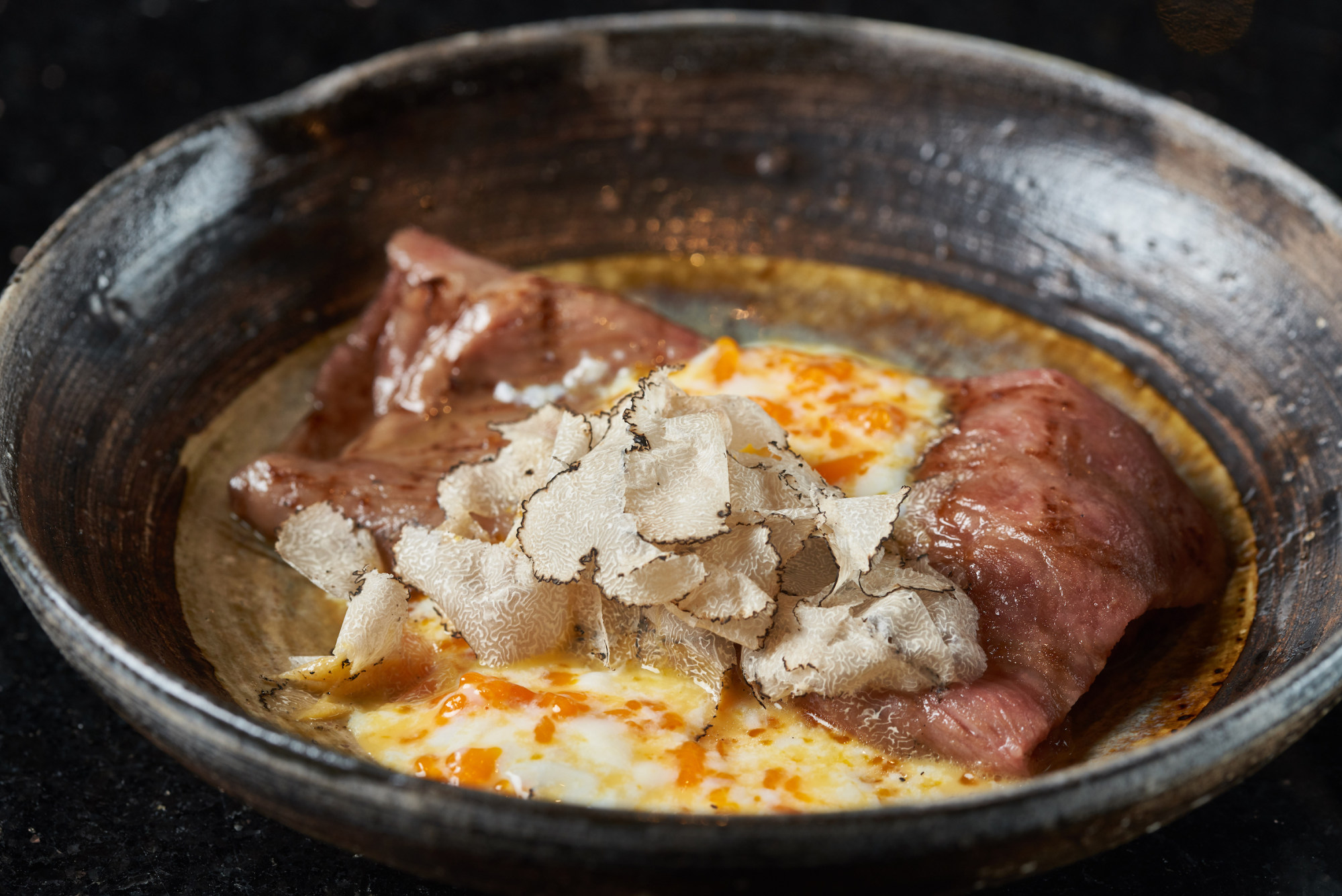 Noharayaki with onsen egg sauce and black truffle. Photo: handout