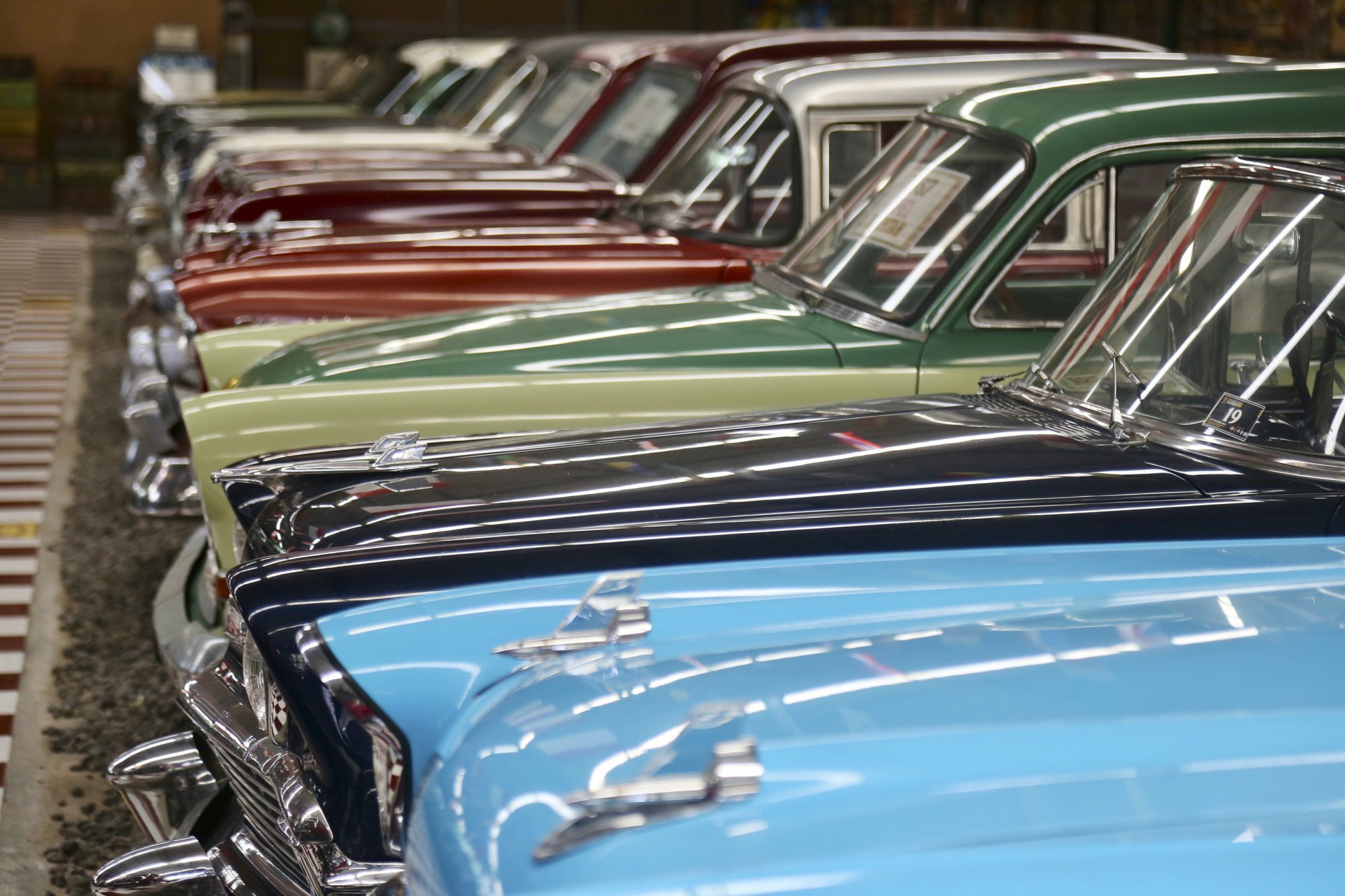 A row of classic American automobiles at Kebon Vintage Cars. Photo: Ian Neubauer