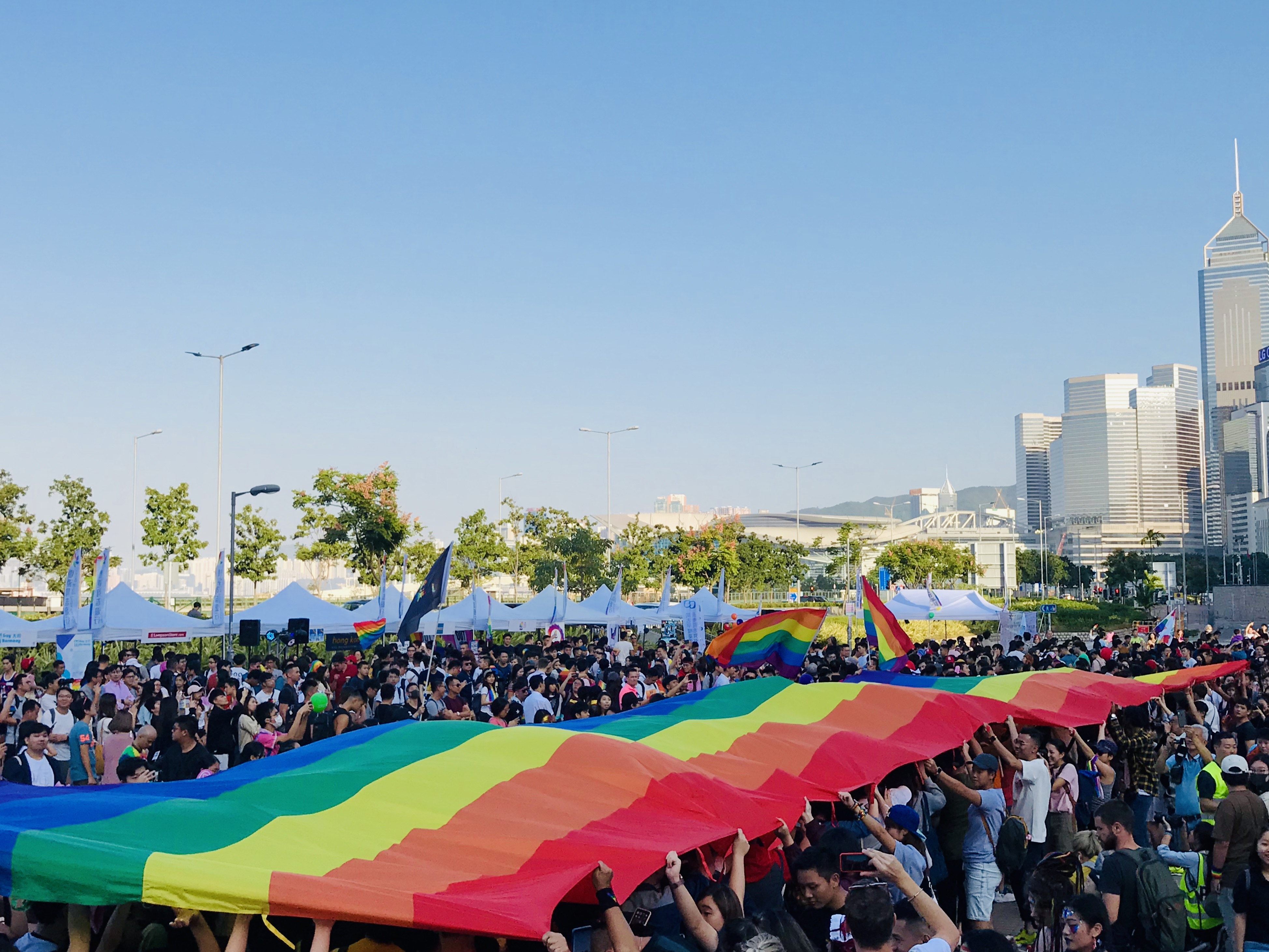 People gather for the Pride Parade at Edinburgh Place in Central, Hong Kong, on November 16, 2019. Photo: Chan Ho-him