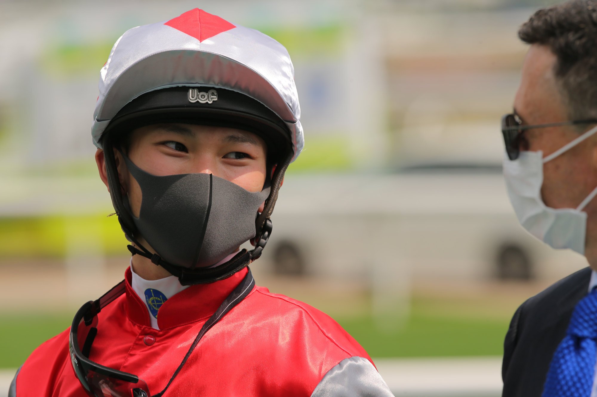 Jerry Chau with trainer Douglas Whyte following the victory of Super Ten at Sha Tin on Sunday. 