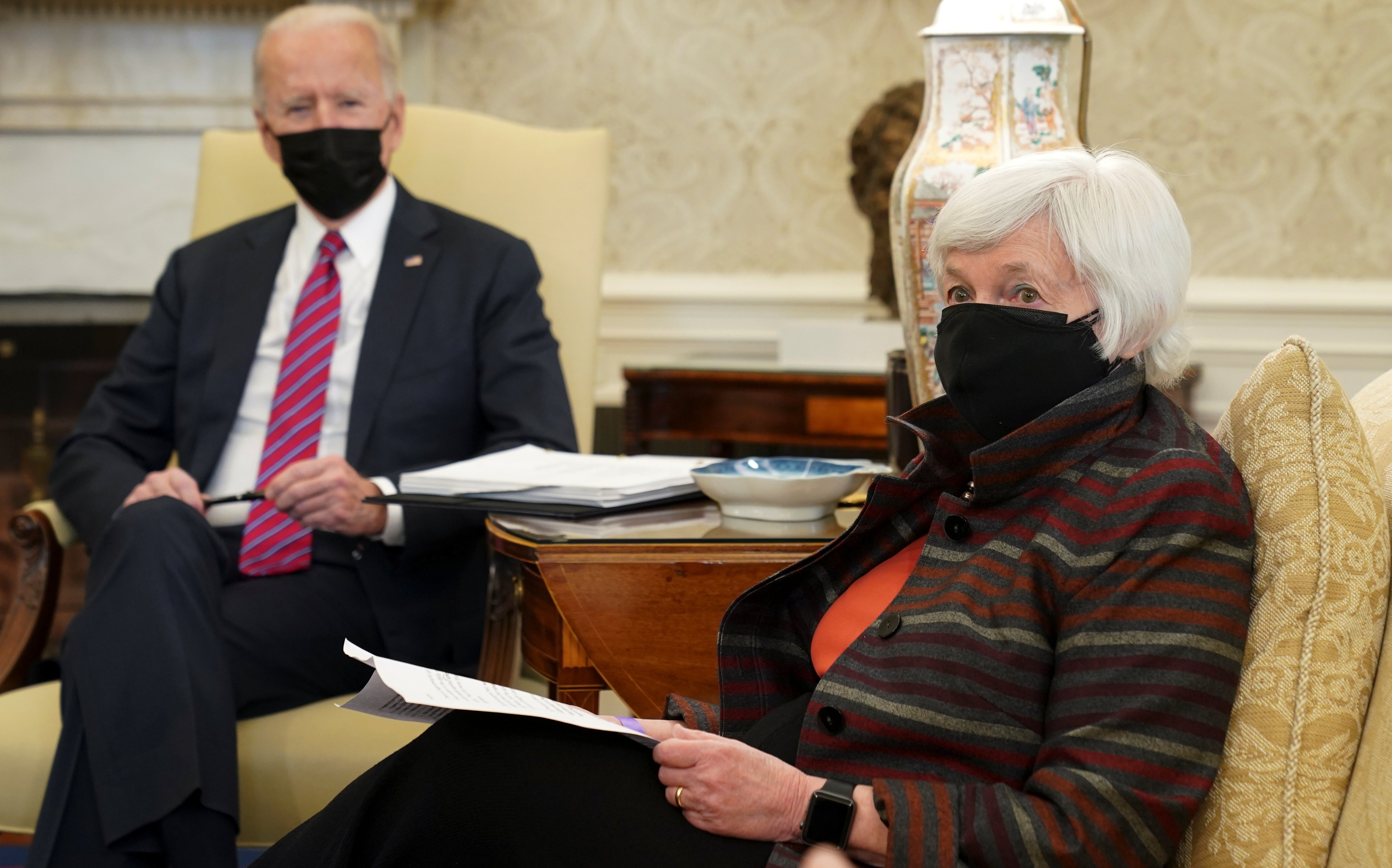 US President Joe Biden meets with Treasury Secretary Janet Yellen in the Oval Office at the White House in Washington on January 29. Photo: Reuters