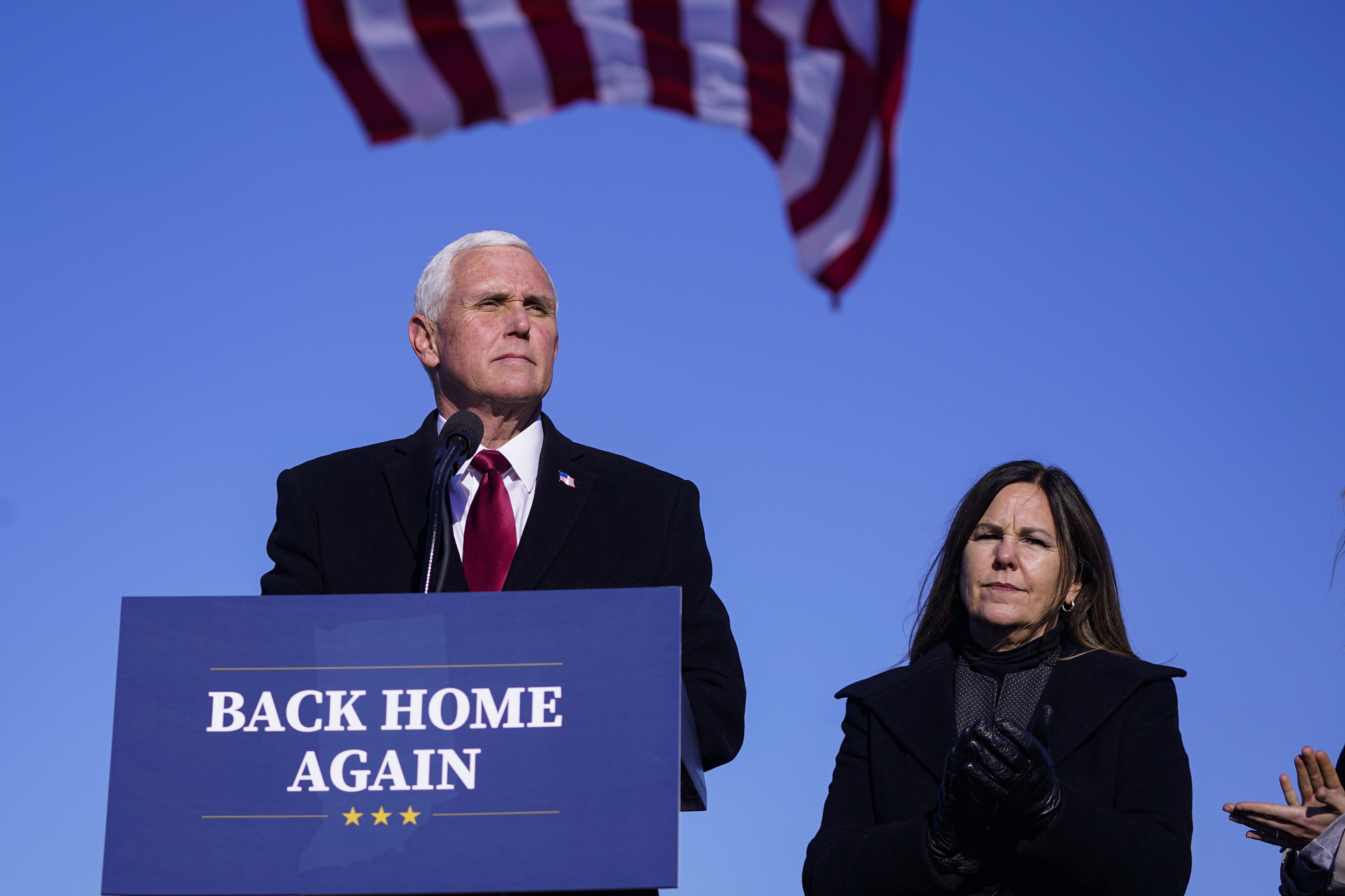 Former US vice-president Mike Pence speaks after arriving back in his hometown of Columbus, Indiana, in January. He is now resuming public life as he eyes a potential run for the White House in 2024. Photo: AP