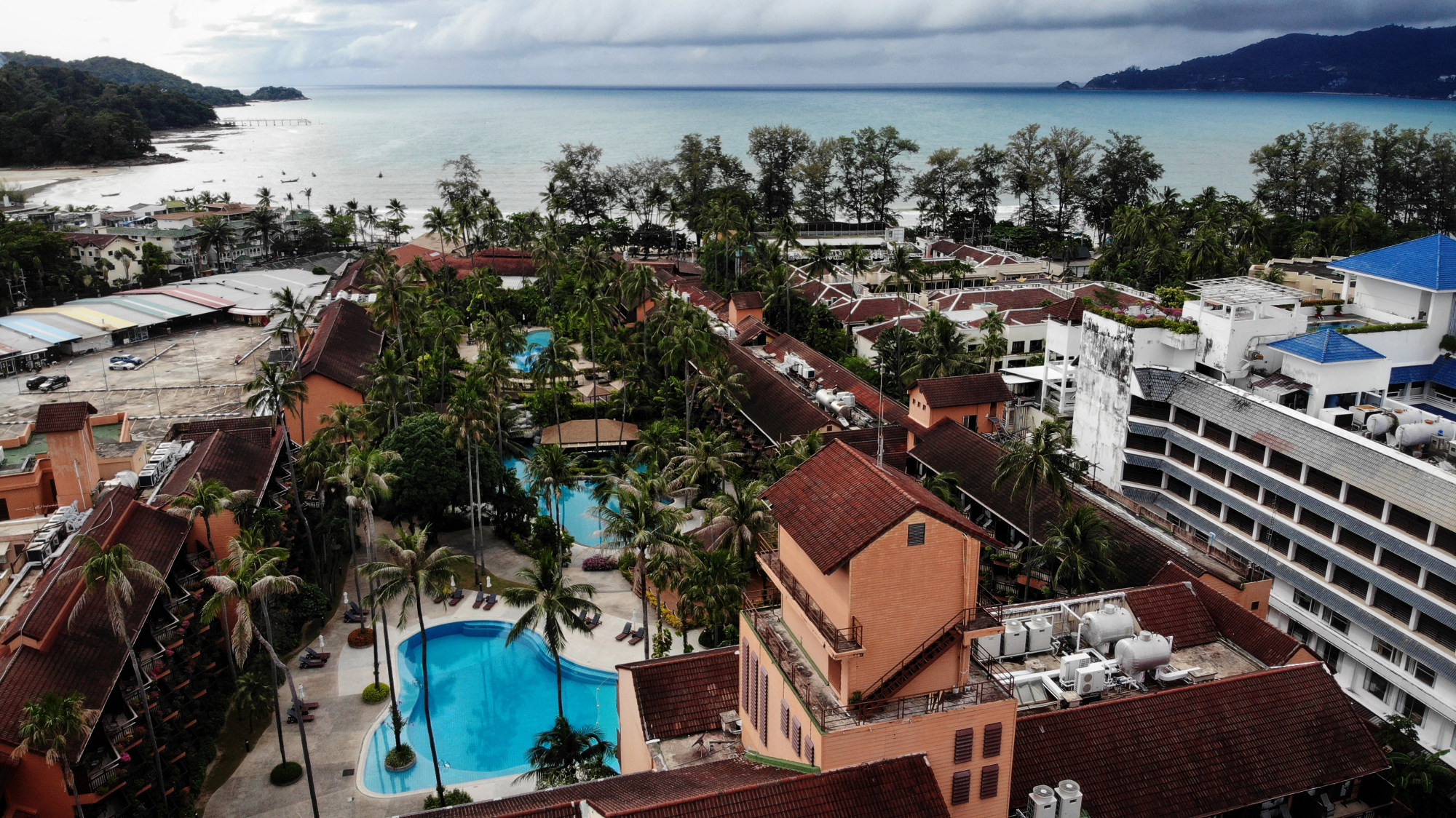 Empty swimming pools at a hotel on Patong beach, in Phuket, last October. Photo: AFP