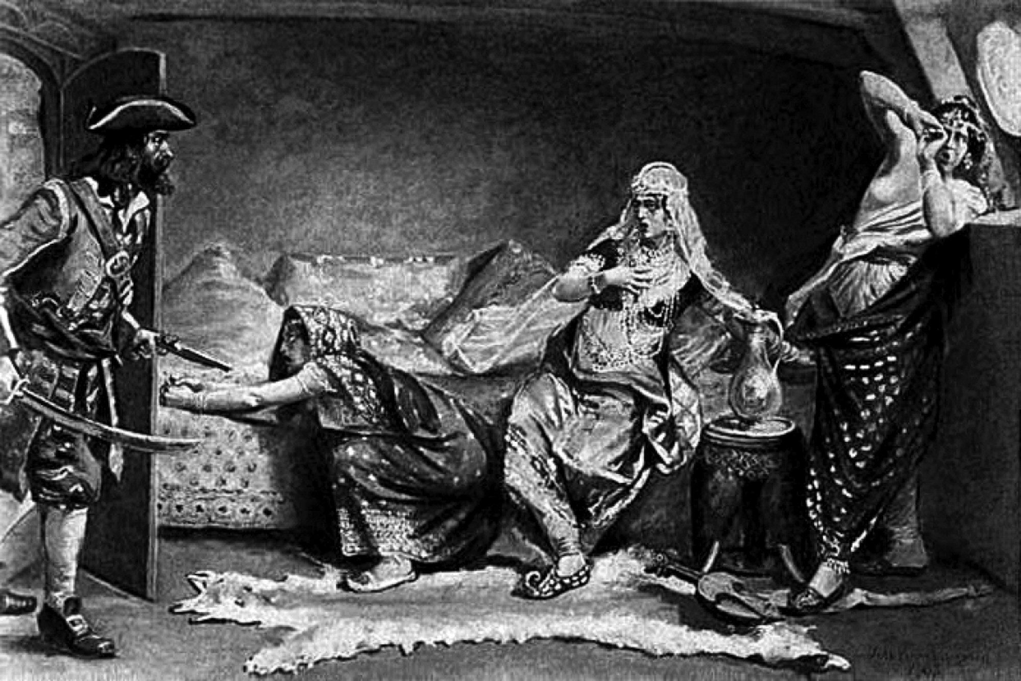 An early 20th century painting depicting a scene from Henry Every’s capture of the Mughal trading vessel Ganj-i-Sawai in 1695.