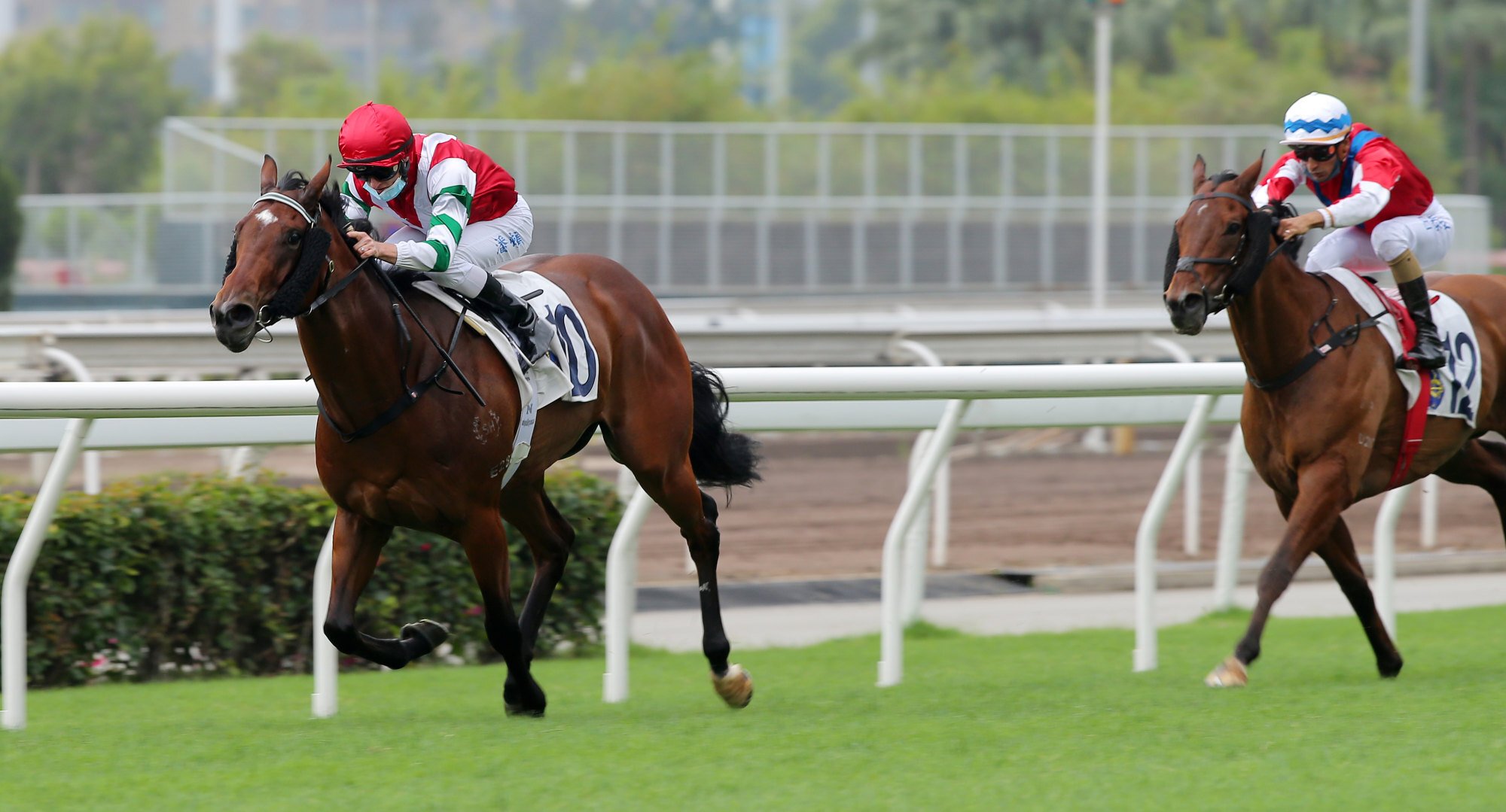 Zac Purton dashes clear aboard Trader to win on Monday. 