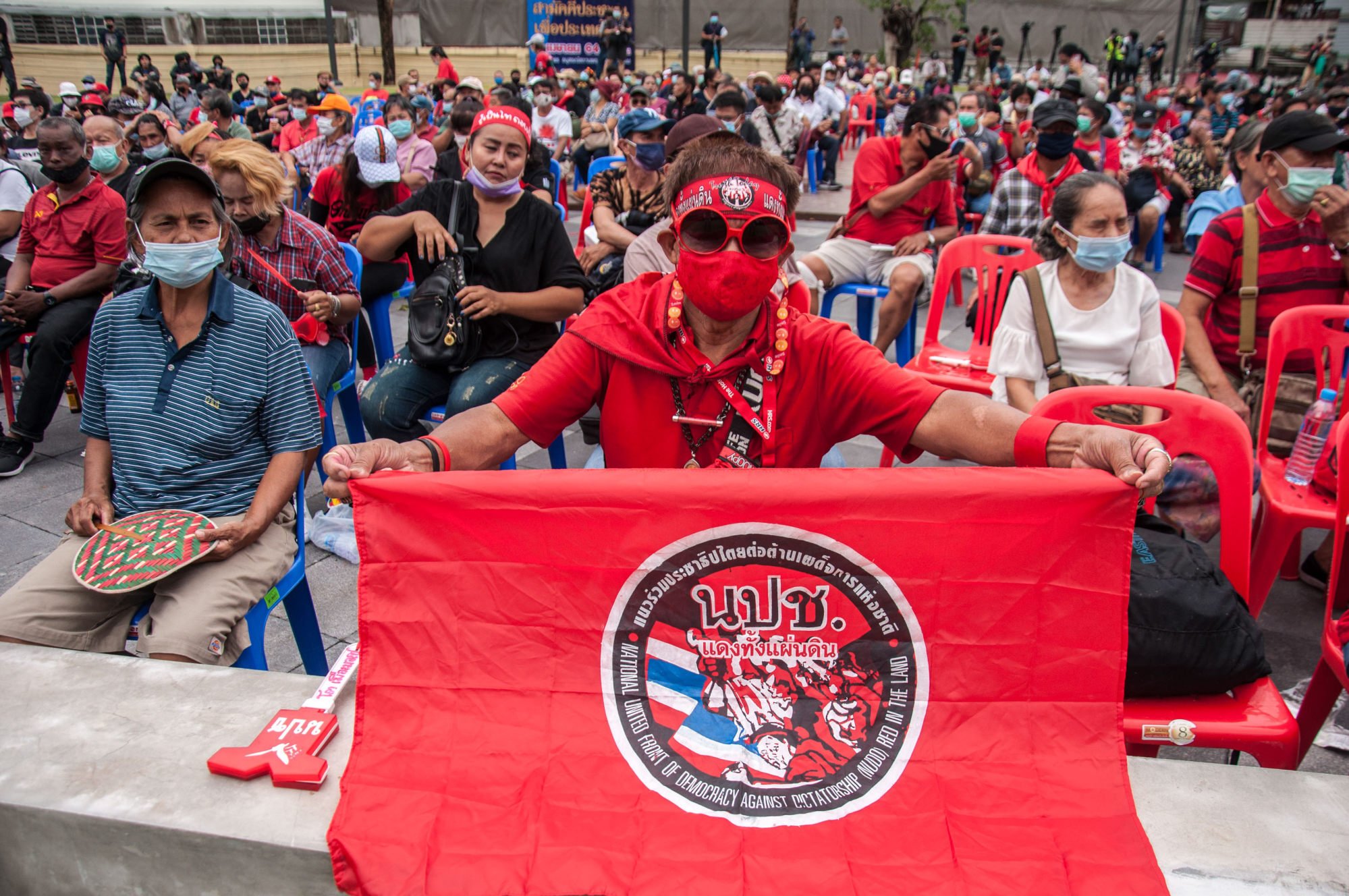 Protesters demand the resignation of PM Prayuth Chan-ocha in Bangkok on April 4, 2021. Photo: ZUMA Wire/dpa