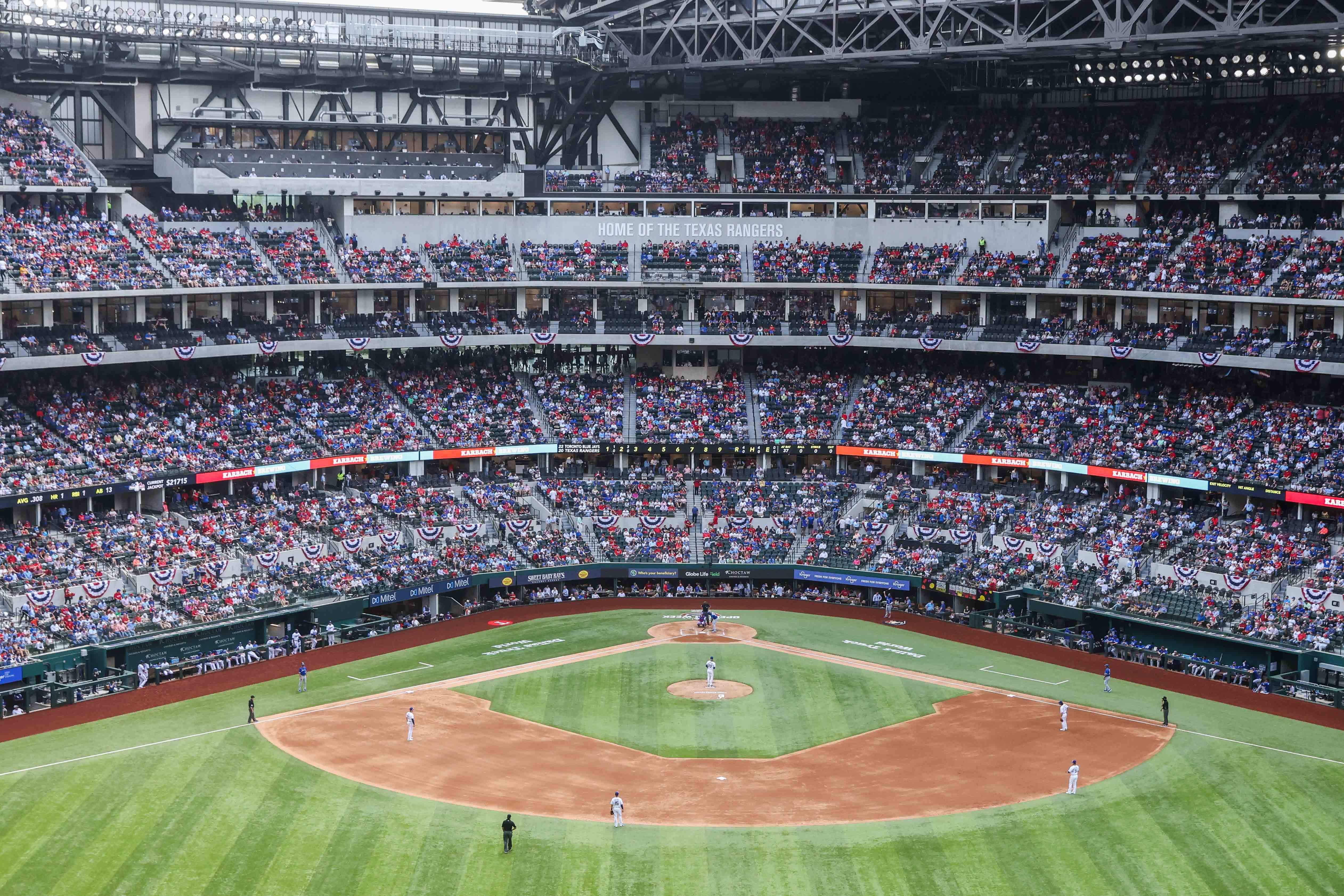 A view of Globe Life Field in the opening game of the season between the Texas Rangers and Toronto Blue Jays in Arlington on Monday. Photo: The Dallas Morning News/TNS