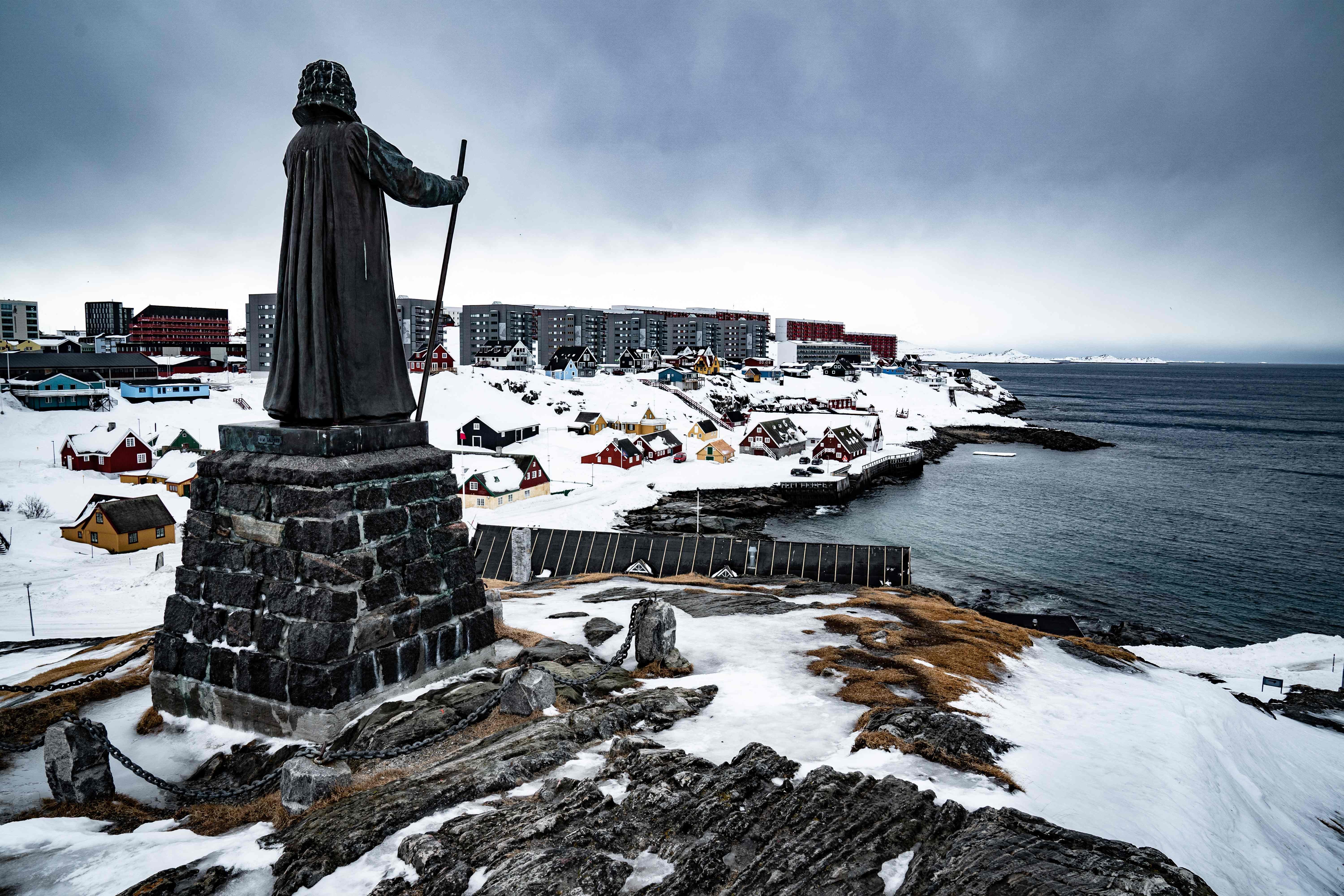 The statue of the Danish-Norwegian Lutheran missionary Hans Egede in Nuuk, Greenland. Photo: AFP