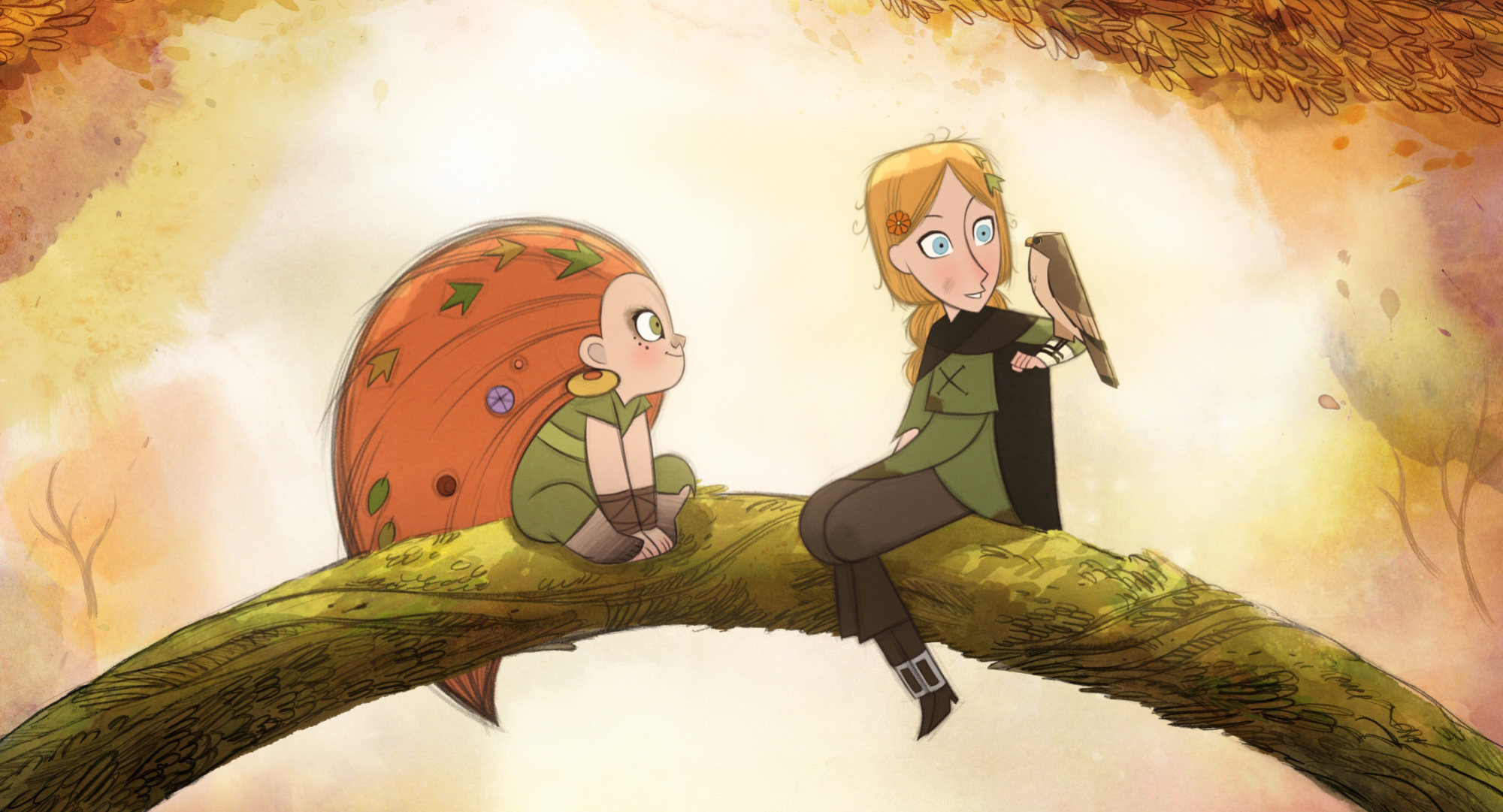 Mebh Óg Mactíre, voiced by Eva Whittaker (left) and Robyn Goodfellowe, voiced by Honor Kneafsey, in a scene from the Oscar-nominated animated film Wolfwalkers. Photo: AP