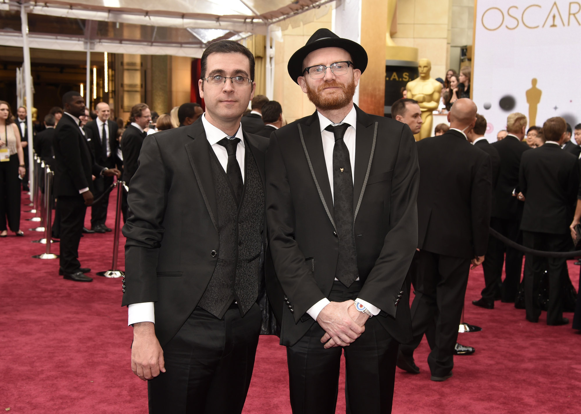 Moore (left) and producer Paul Young arrive at the 2015 Academy Awards in Los Angeles, the US, after Cartoon Saloon’s Song of the Sea was nominated for an Oscar for best animated feature. Photo: AP