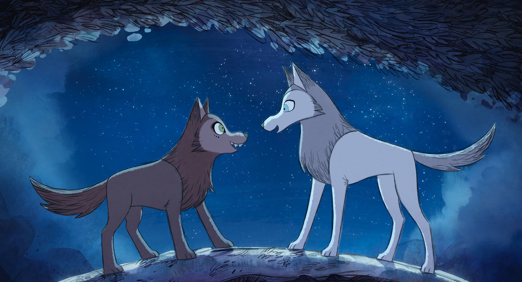 Mebh Óg Mactíre, voiced by Eva Whittaker (left), and Robyn Goodfellowe, voiced by Honor Kneafsey, in a scene from Wolfwalkers. Photo: AP