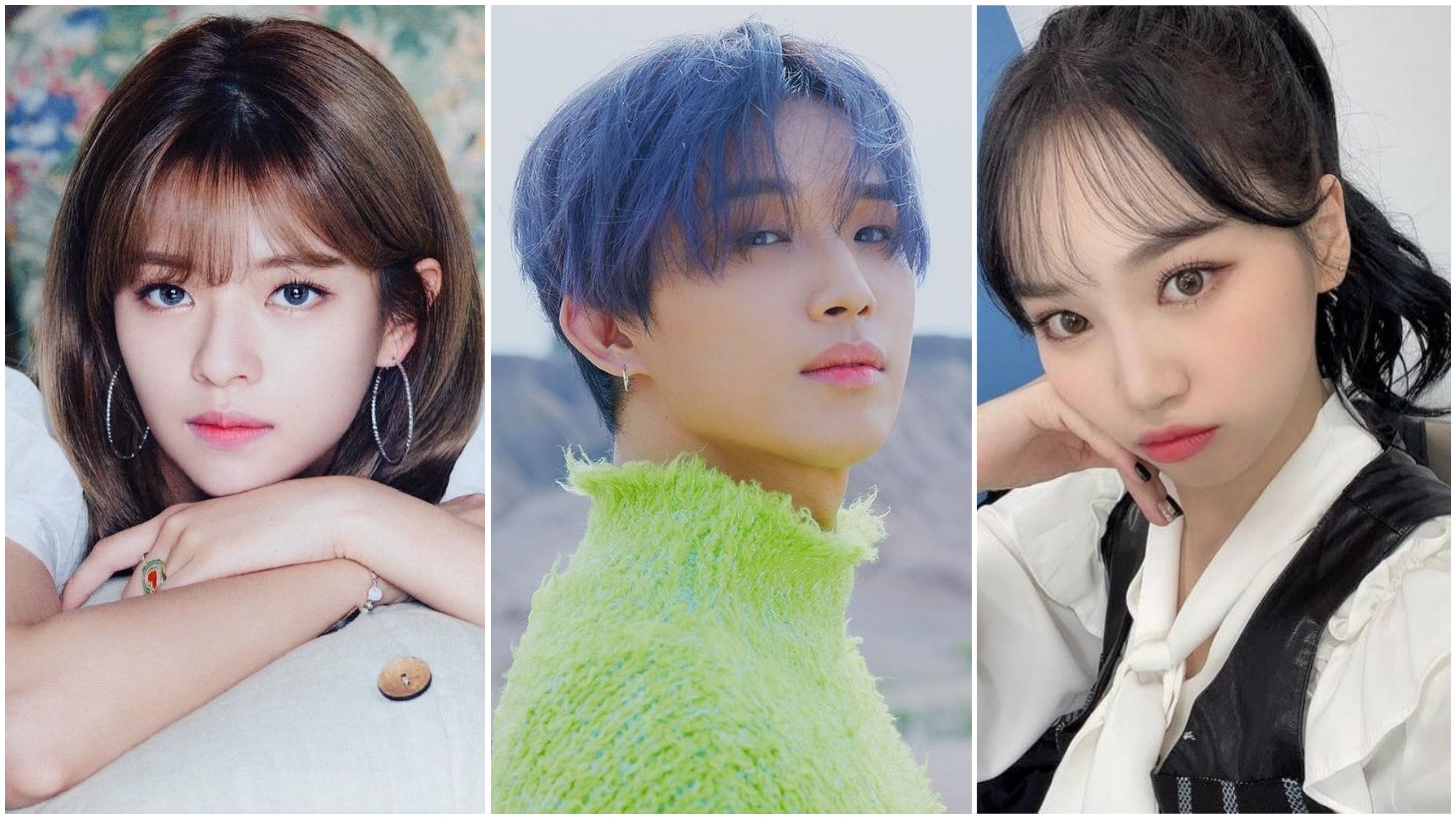 From left, Jeongyeon from Twice, Hyunsik from BtoB and Chaewon from Iz*One are just three K-pop icons with famous parents. Photo: @jungyeontwice, @imhyunsik, @chaewonizone/Instagram