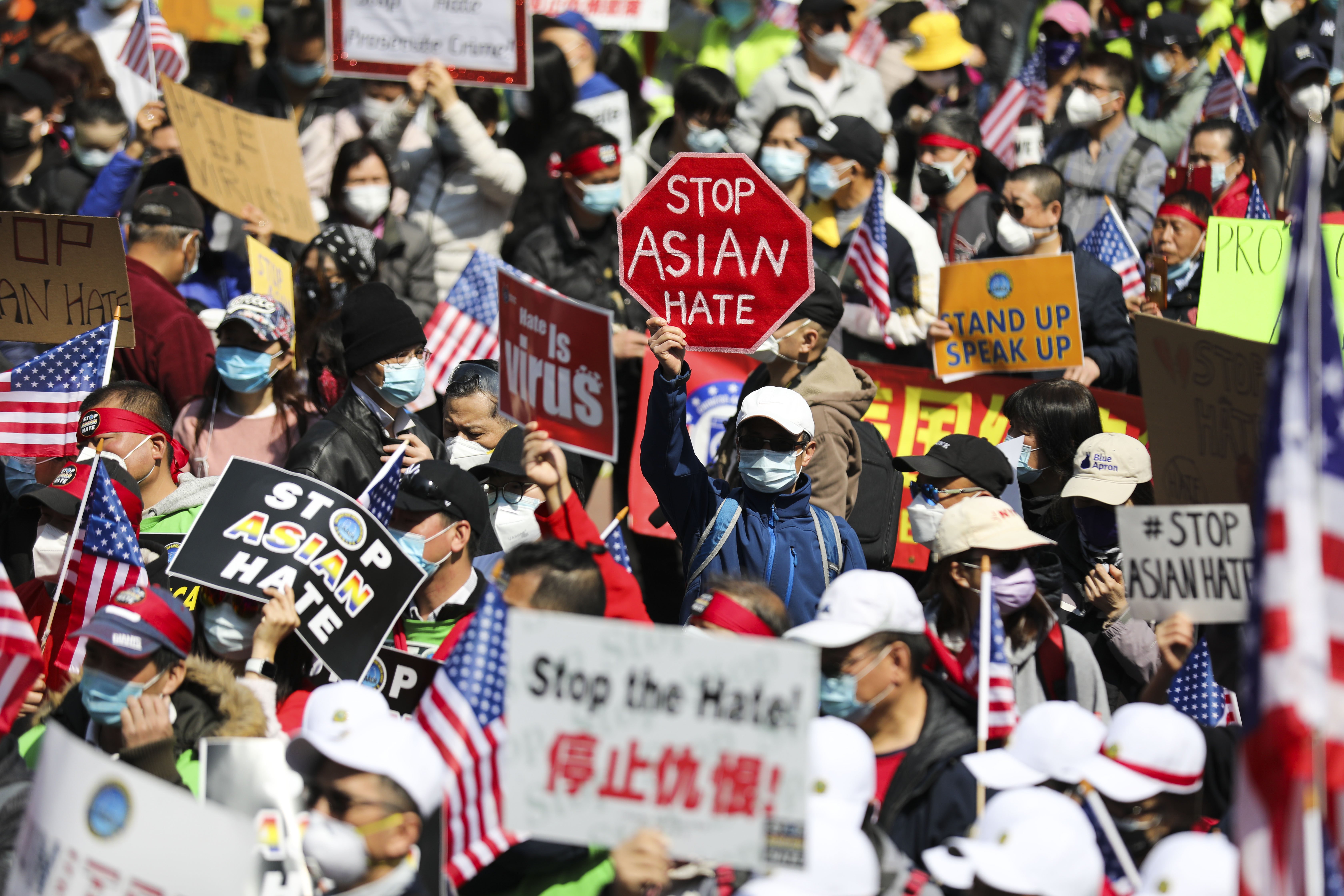 Protesters rally against anti-Asian hate crimes in New York on April 4. Photo: Xinhua