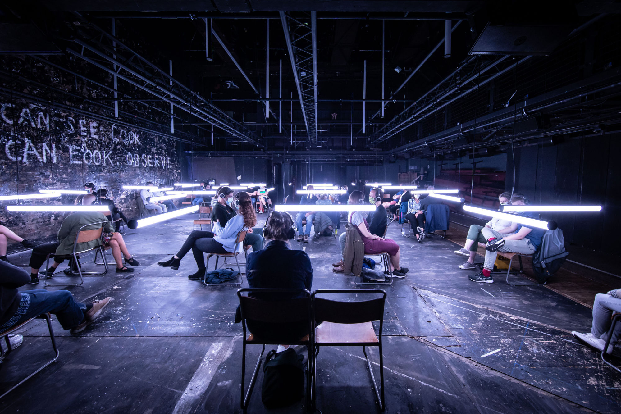 Socially distanced audience members become actors in a play whose action they can only hear in Simon Stephens’ adaptation of José Saramago’s novel Blindness. Photo: Helen Maybanks