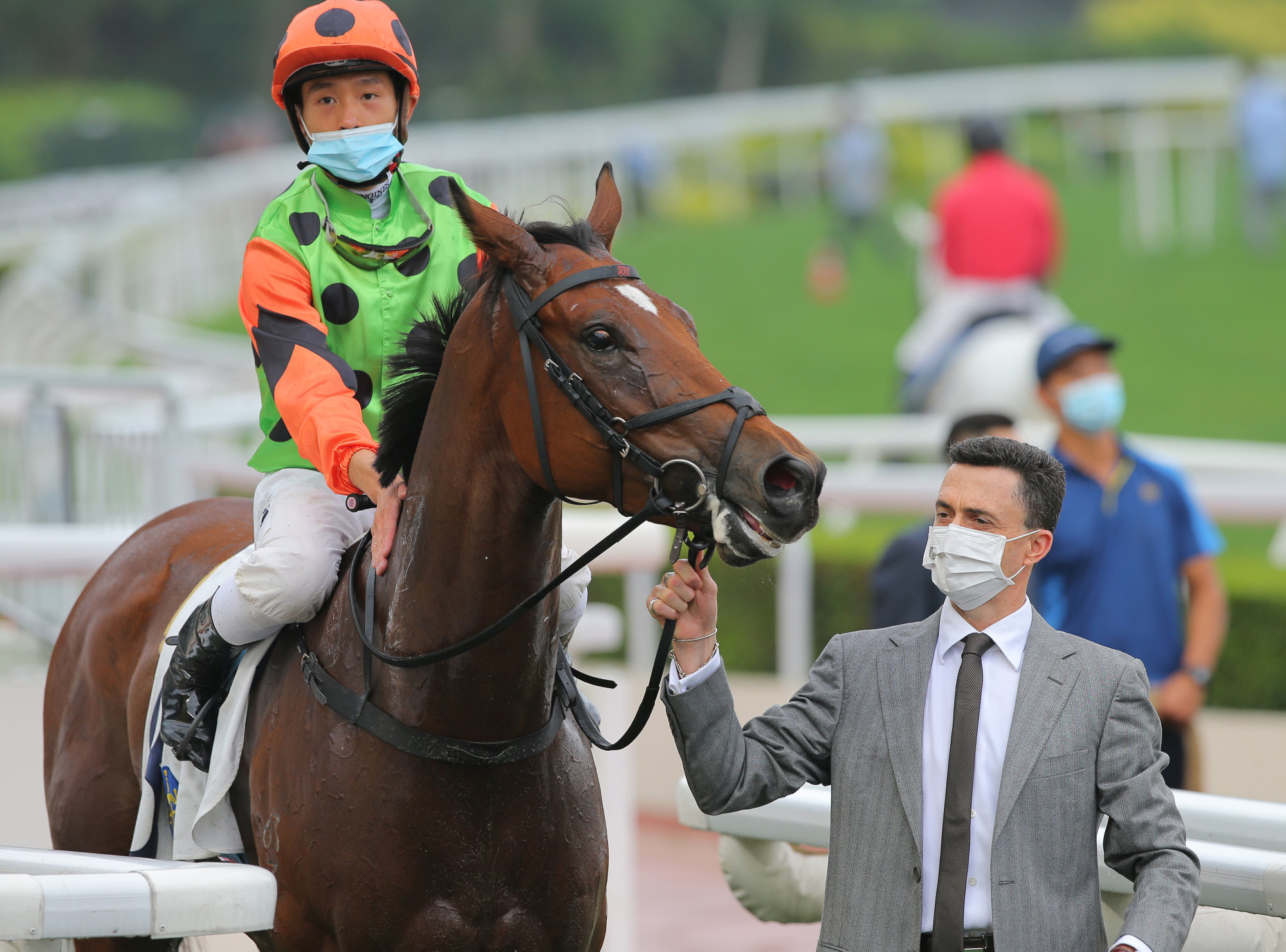 Douglas Whyte with jockey Vincent Ho following Carroll Street’s win at Sha Tin. 