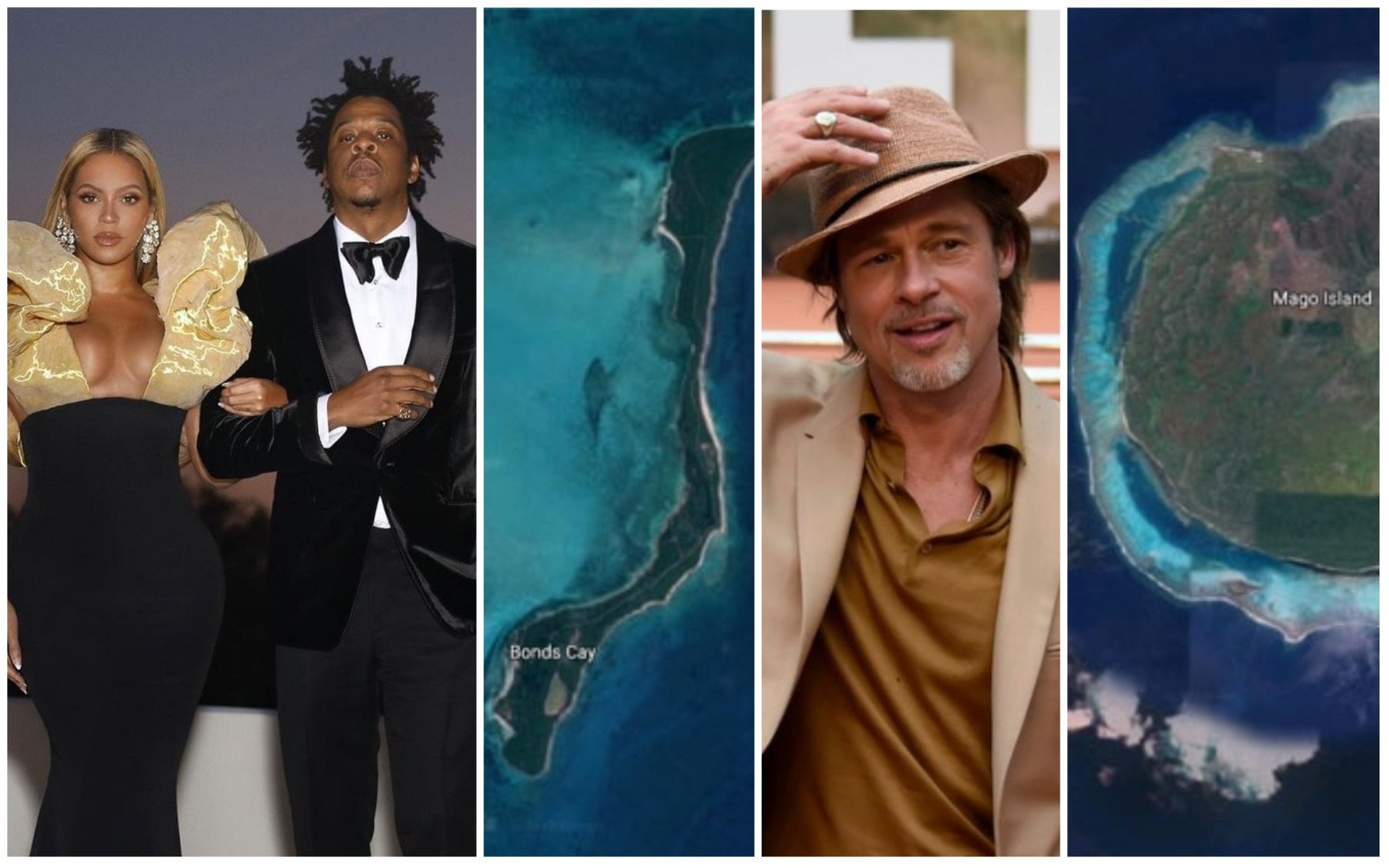 Power couple Beyoncé and Jay-Z, and Brad Pitt, are among the celebrities with private islands at their disposal, but who owns the priciest? Photos: @beyonce/Instagram, Google Maps, AFP