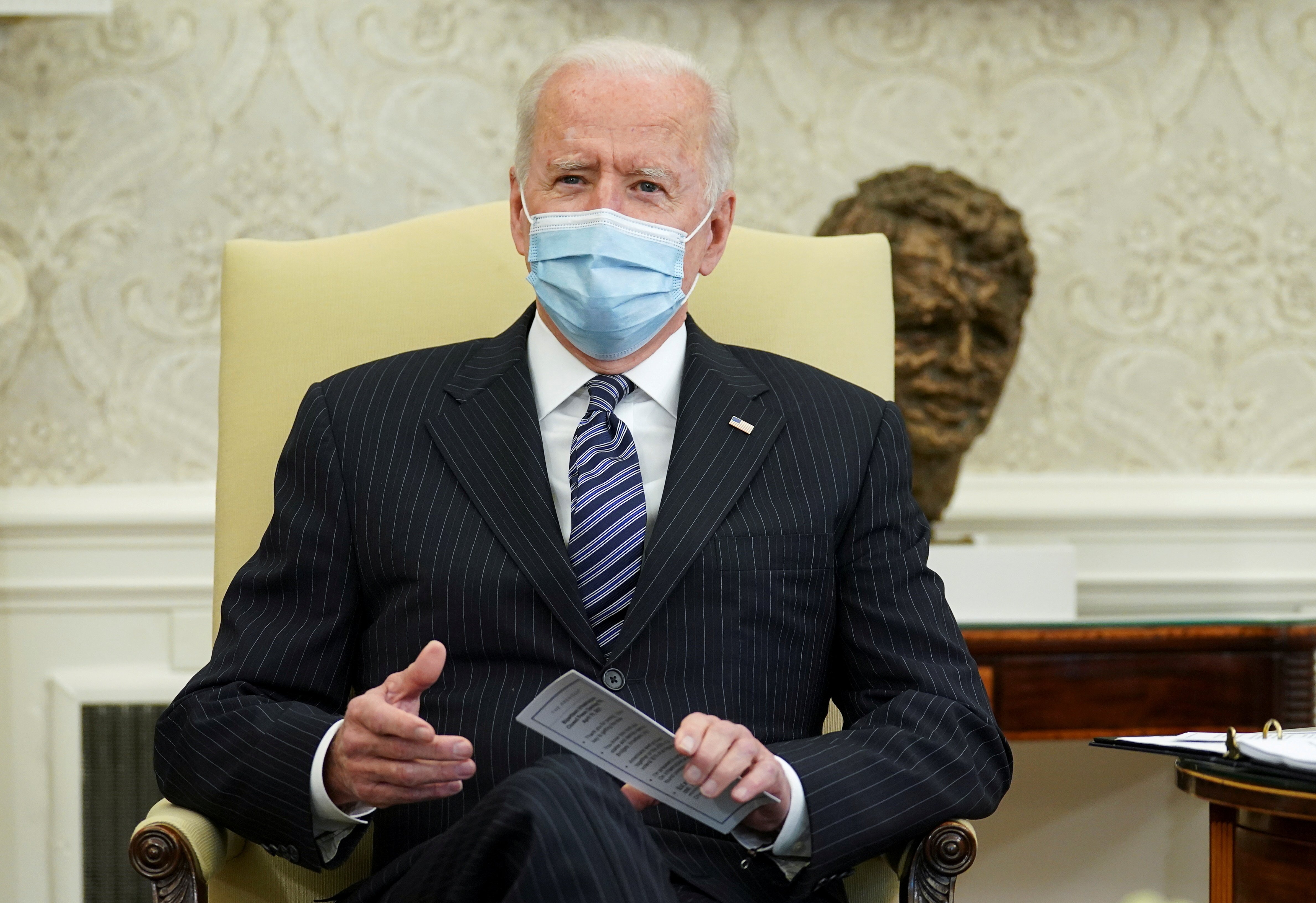 US President Joe Biden holds a bi-partisan meeting on the American Jobs Plan at the White House in Washington, DC on Monday. Photo: Reuters