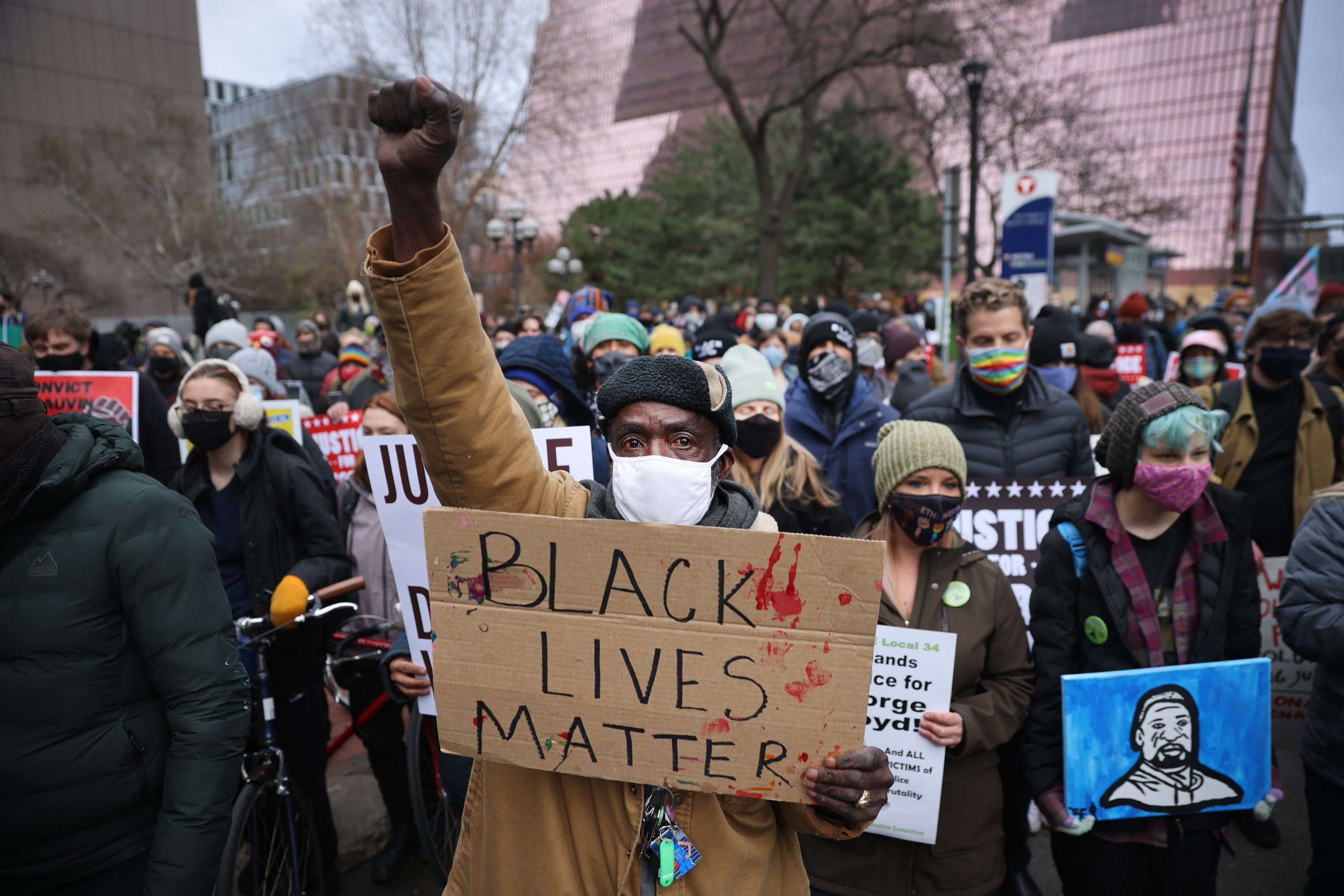 Demonstrators protest near the Hennepin County Courthouse – scene of former police officer Derek Chauvin’s trial – on April 19 in Minneapolis, Minnesota. Photo: Getty Images/AFP