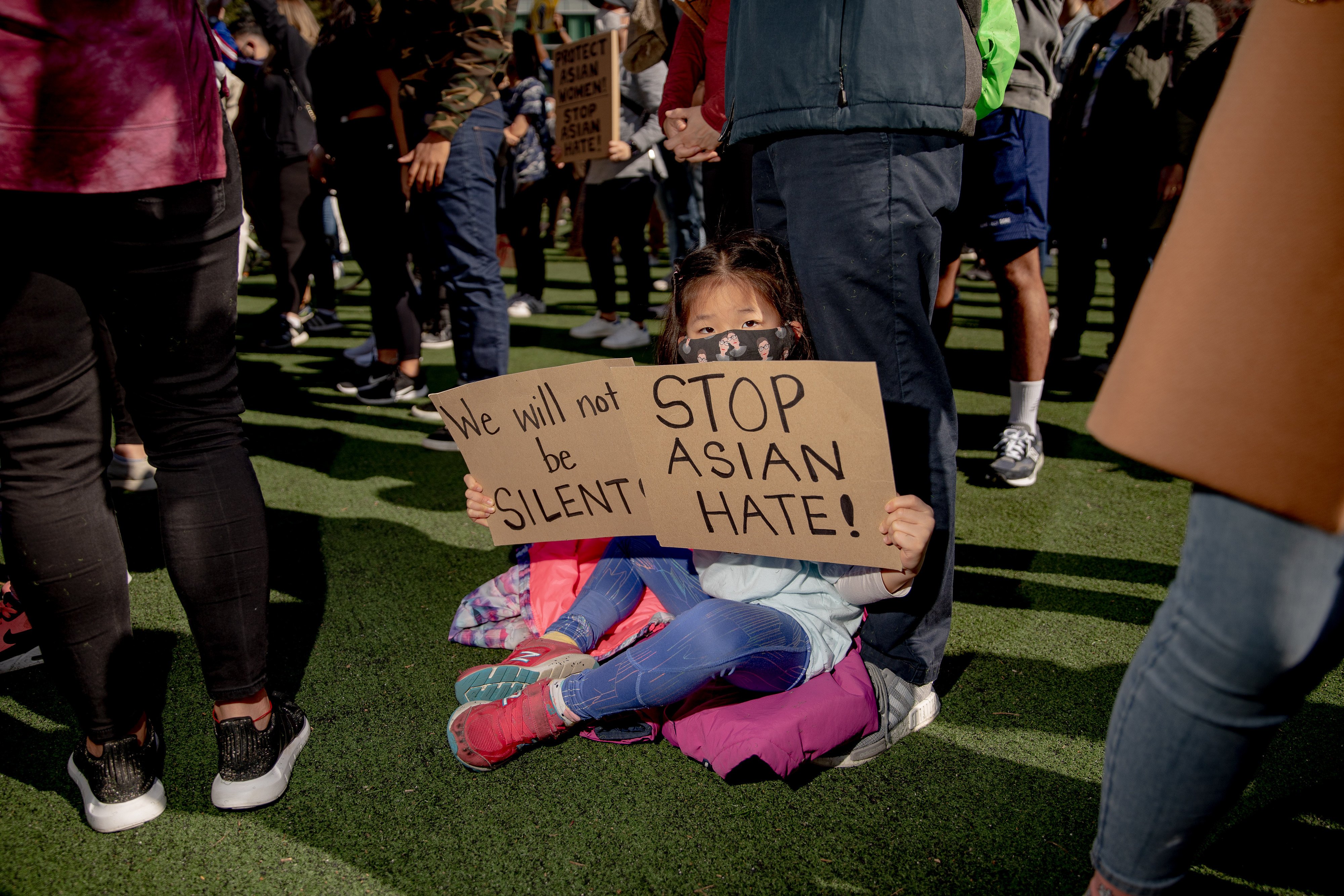 A child attends an AAPI Rally Against Hate in New York on March 21. Photo: Bloomberg