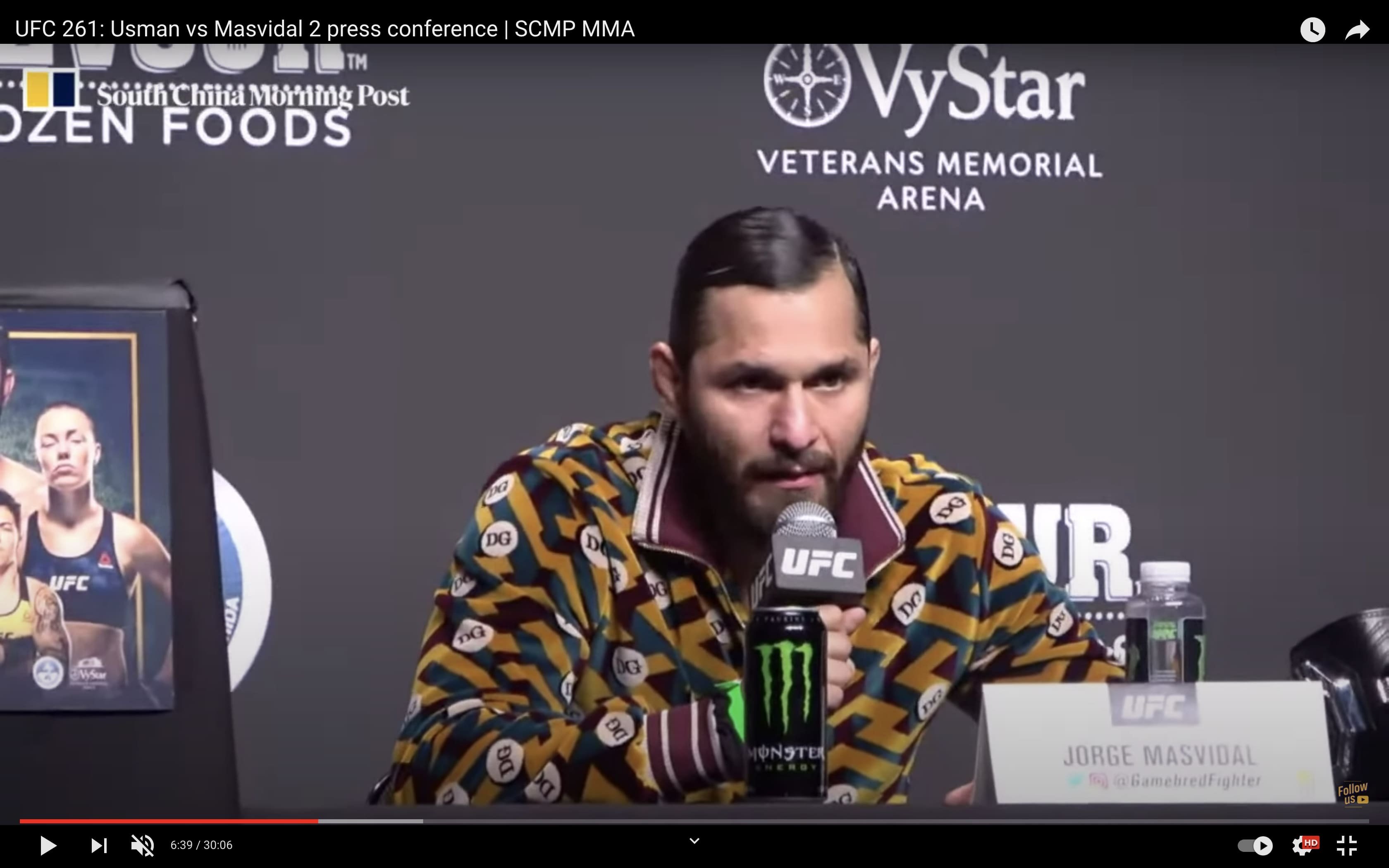 Jorge Masvidal speaks to the media at the UFC 261 press conference in Jacksonville, Florida. Photo: Drake Riggs