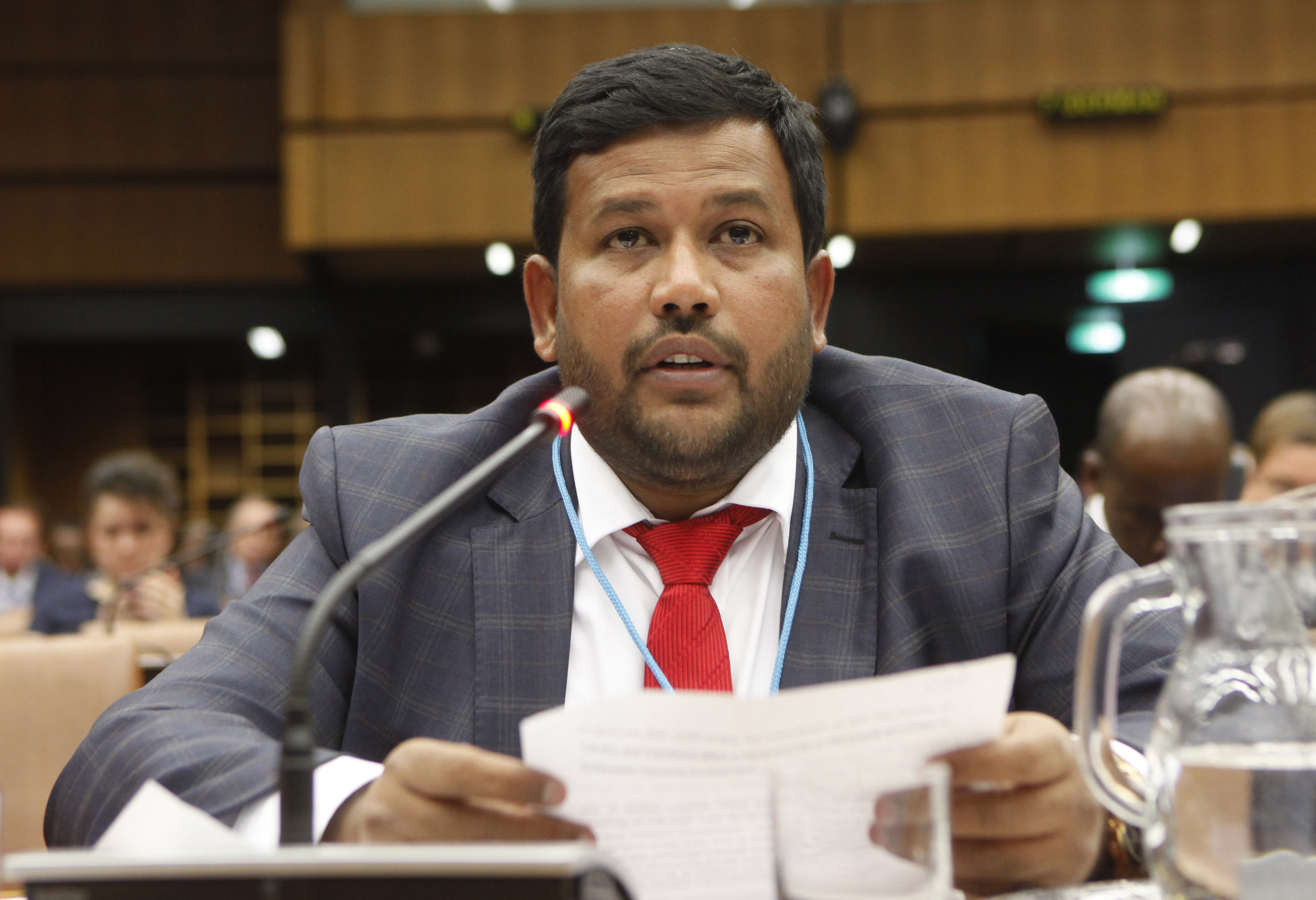 Rishad Bathiudeen, leader of Sri Lanka’s All Ceylon Makkal Congress Party, speaks at the United Nations Industrial Development Organization. Photo: Wikimedia Commons