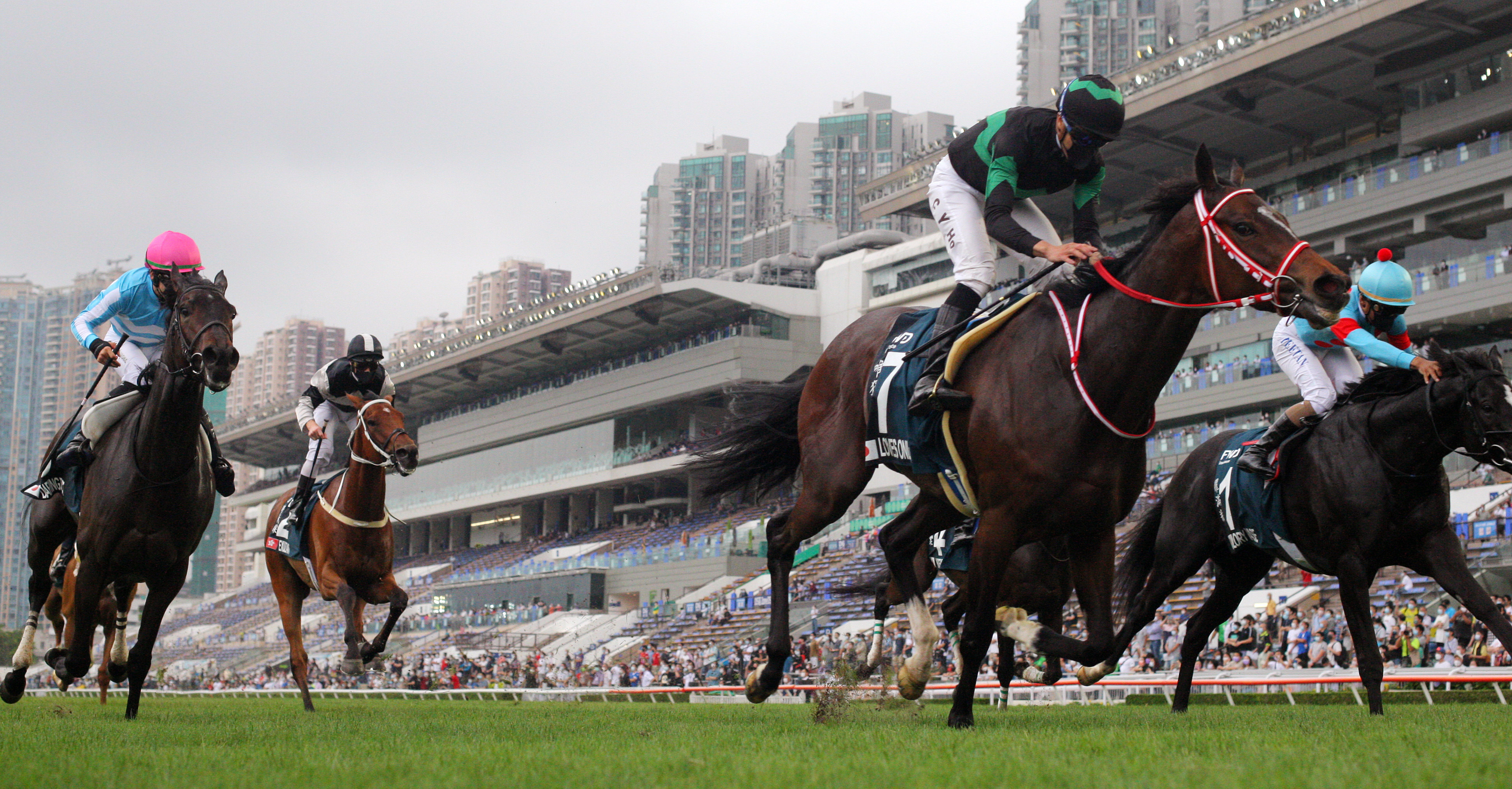 Vincent Ho and Loves Only You (black and green silks) win the QE II Cup. Photos: Kenneth Chan