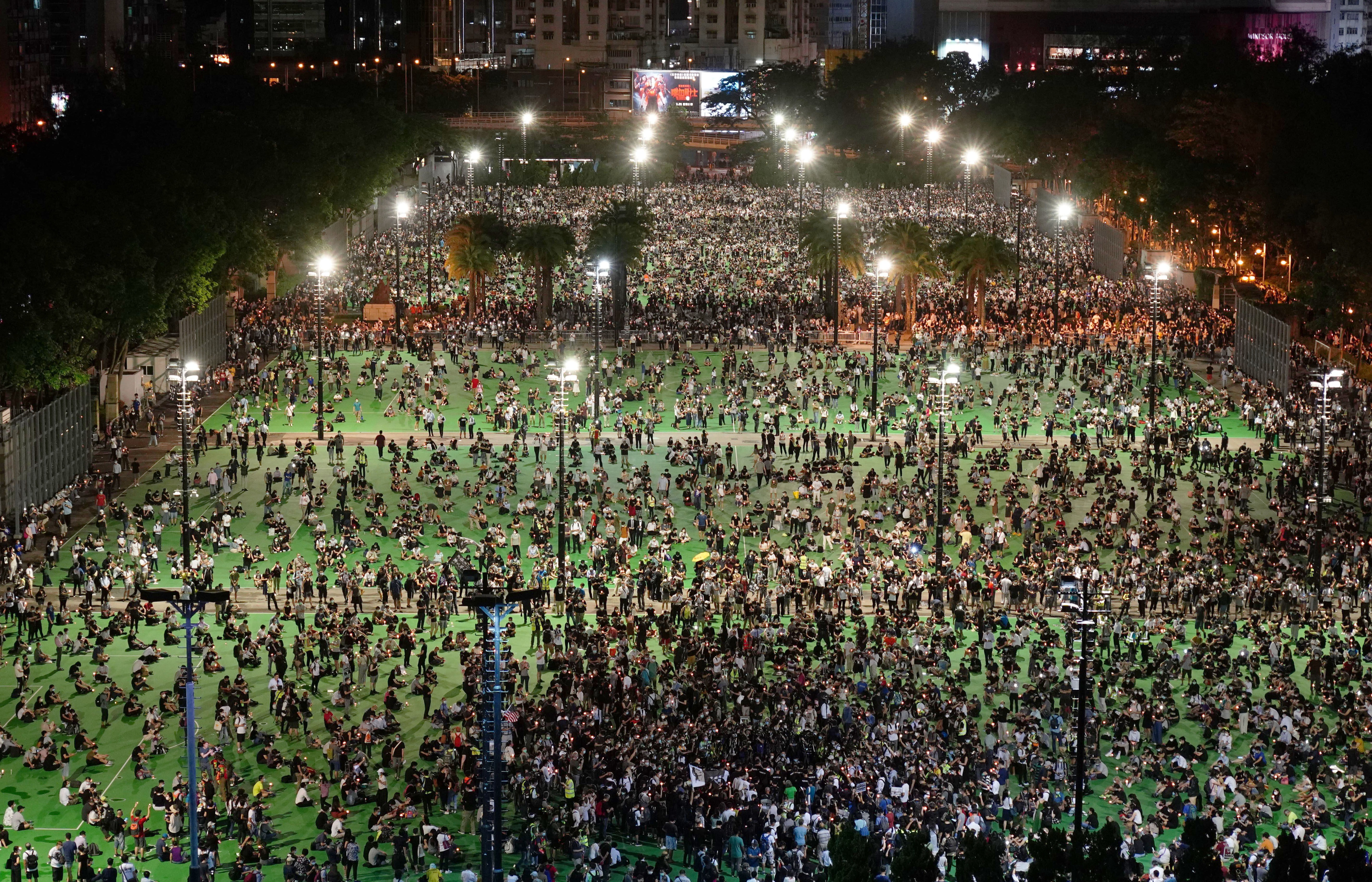 Thousands turned up at Hong Kong’s Victoria Park for the annual Tiananmen Square candlelight vigil last June despite police rejecting organisers’ application. Photo: Robert Ng