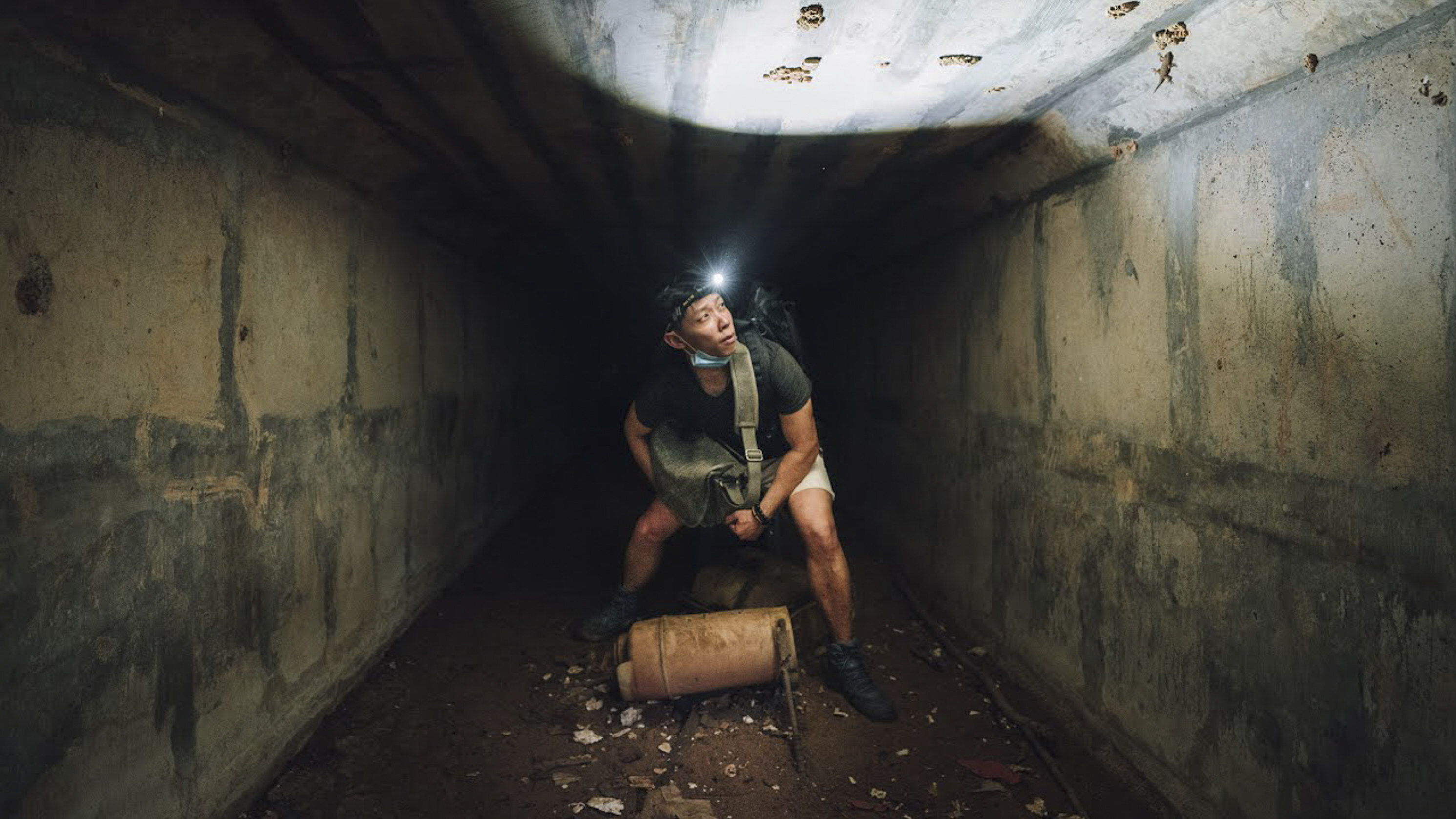 Exploring the Marsiling Bunkers. Photo: Handout