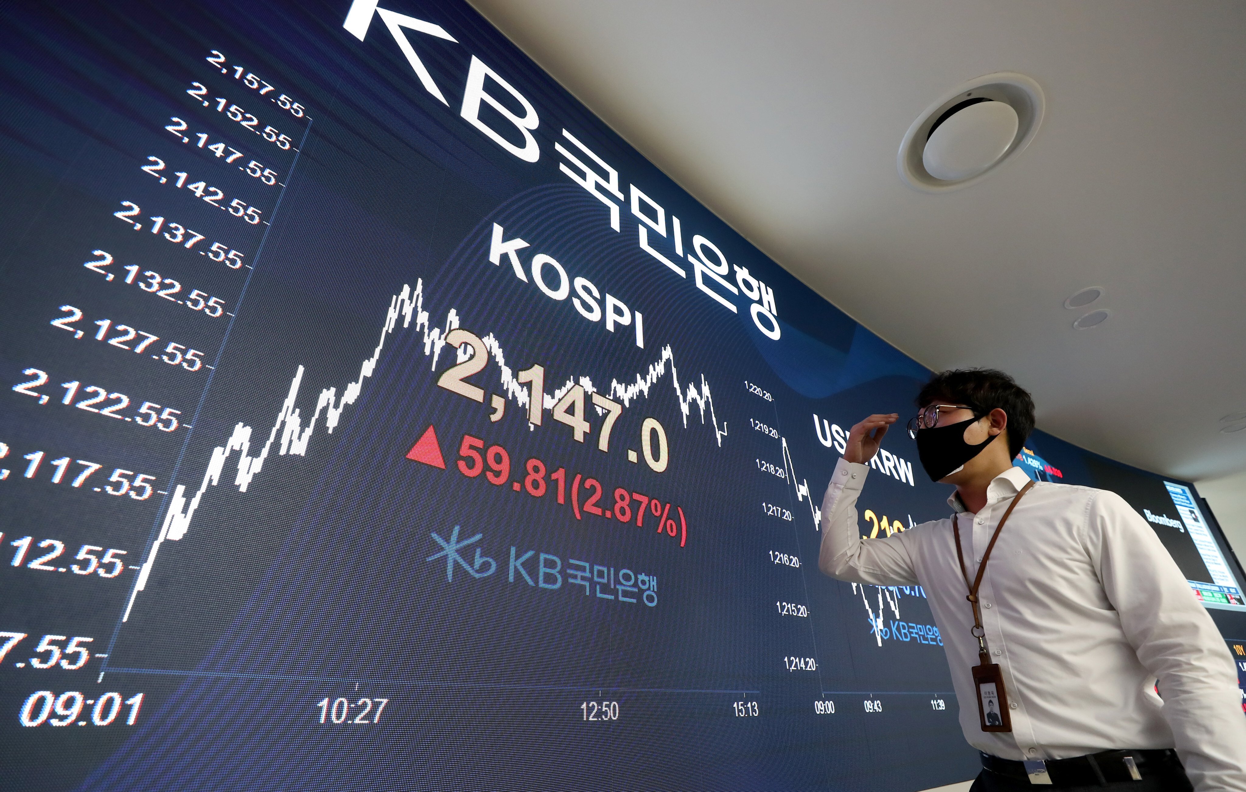A trader in South Korea watches market movements in June 2020. Markets await the Federal Reserve policy decision later today. Photo: dpa
